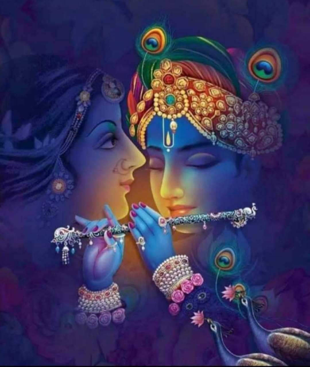 Animated Krishna, peacock-feather headdresses, jeweled flutes, HD Phone Wallpaper