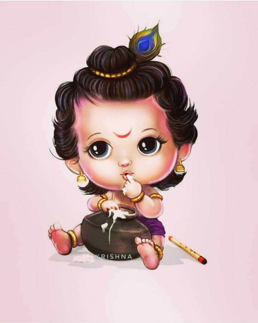 Animated Krishna, cute baby Krishna, peacock feather, HD Phone Wallpaper