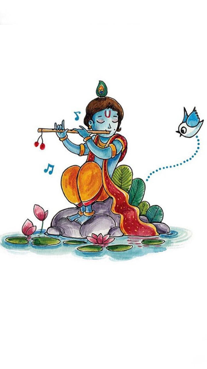 Animated Krishna, blue-skinned, peacock feather, HD Phone Wallpaper