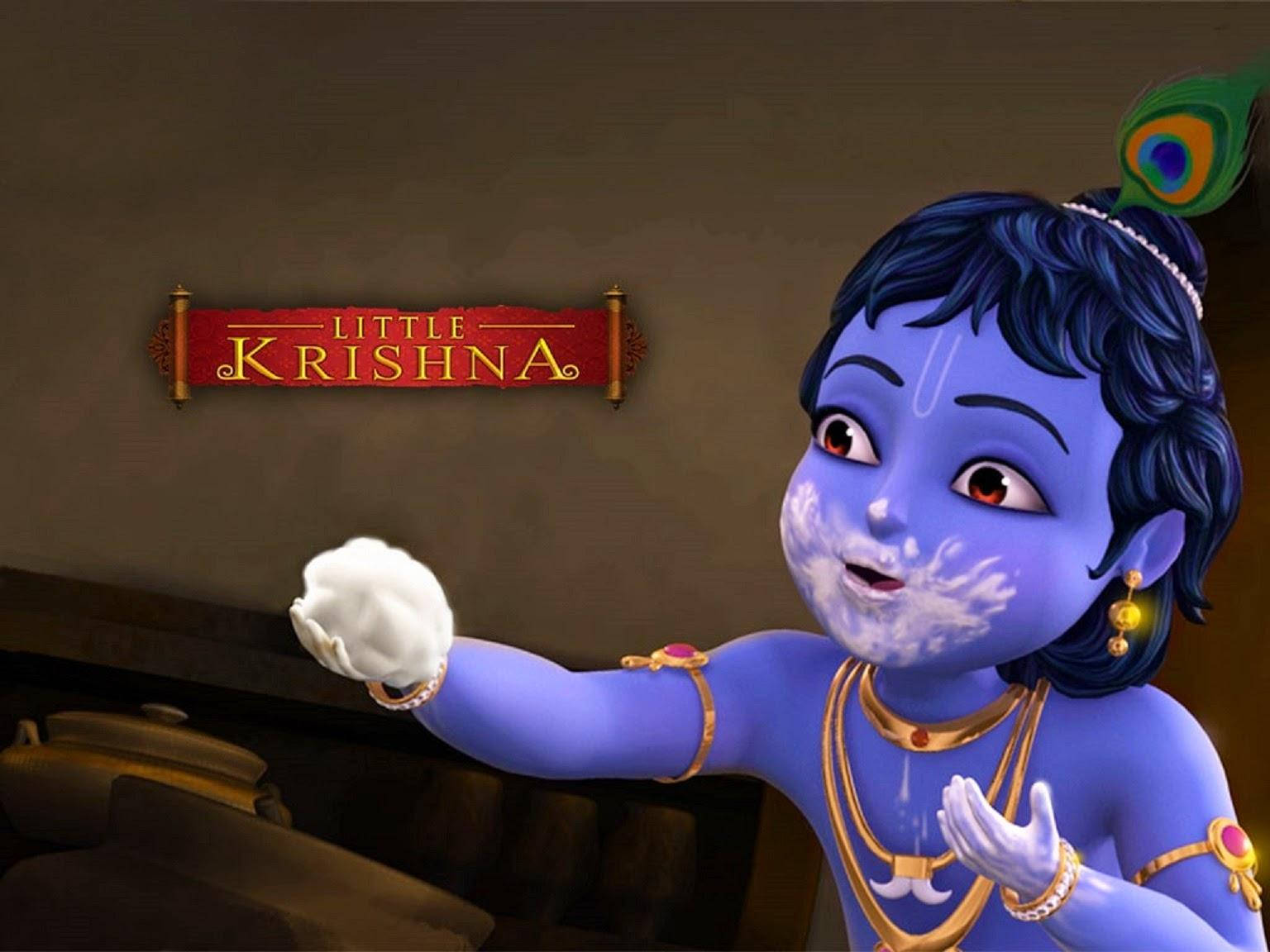 Animated Krishna, blue-skinned, peacock feather, HD Desktop Wallpaper