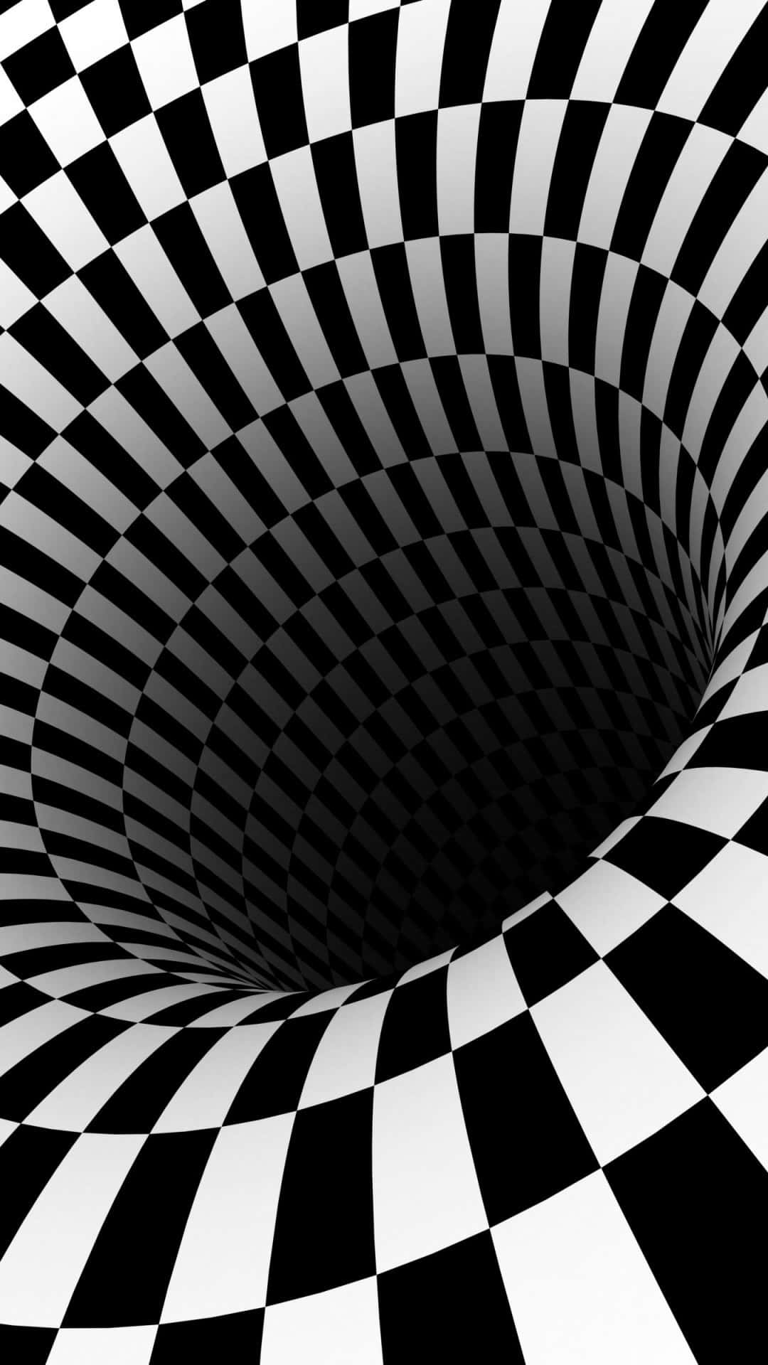 black and white checkered pattern, swirling vortex tunnel, Full HD Phone Wallpaper