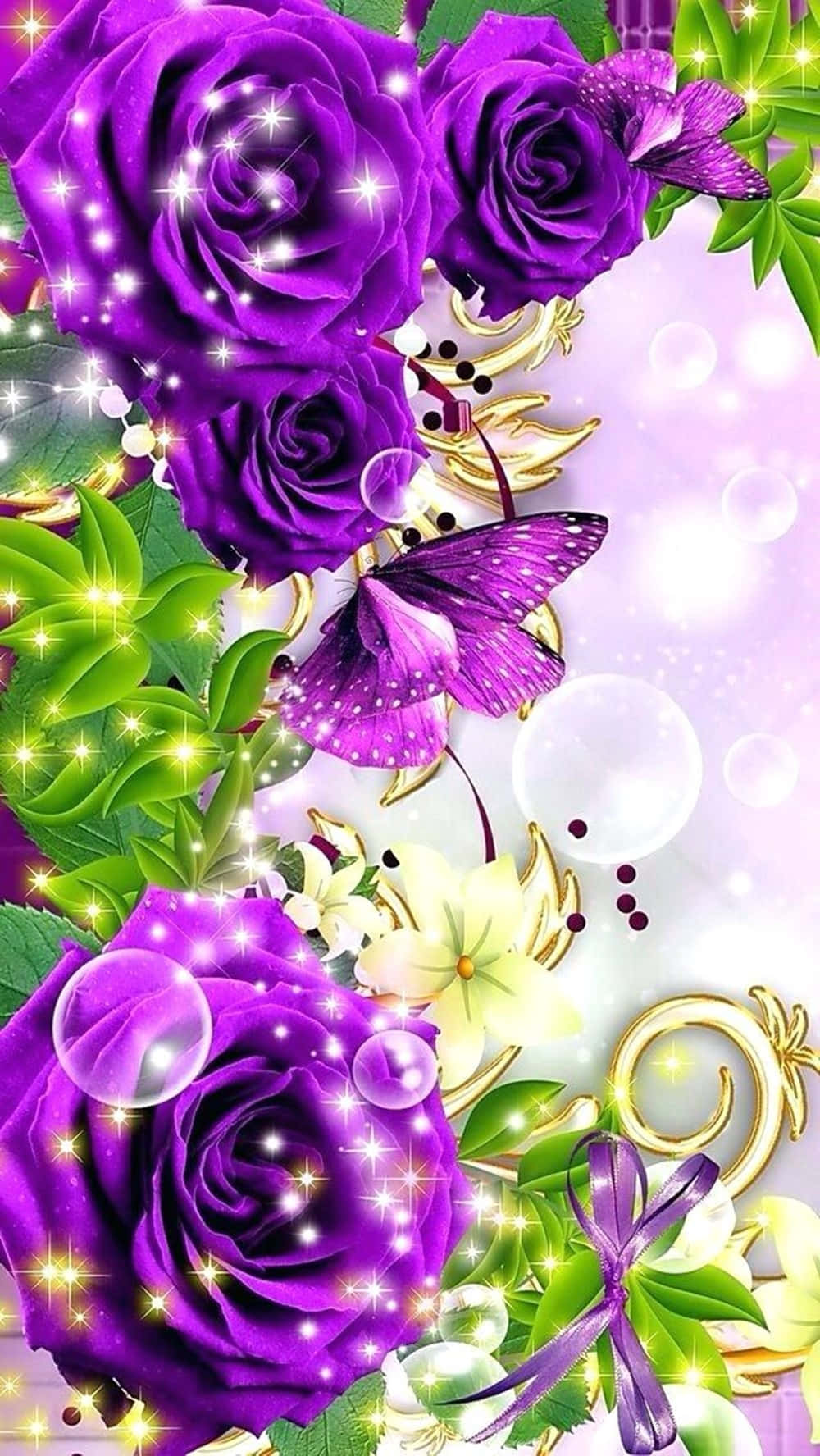 Animated Phone, vibrant purple roses, butterflies, HD Phone Wallpaper