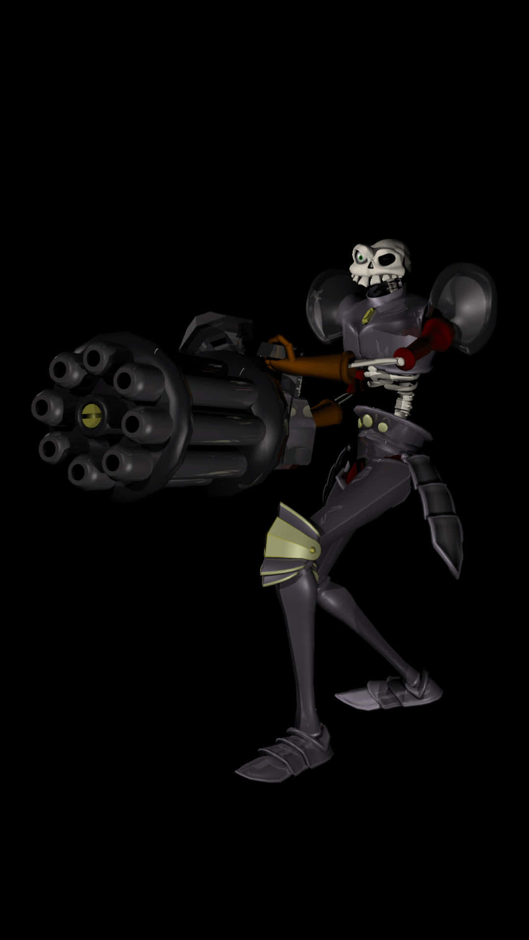 skeletal warrior, dark armor, massive multi-barreled gun, Full HD Phone Wallpaper