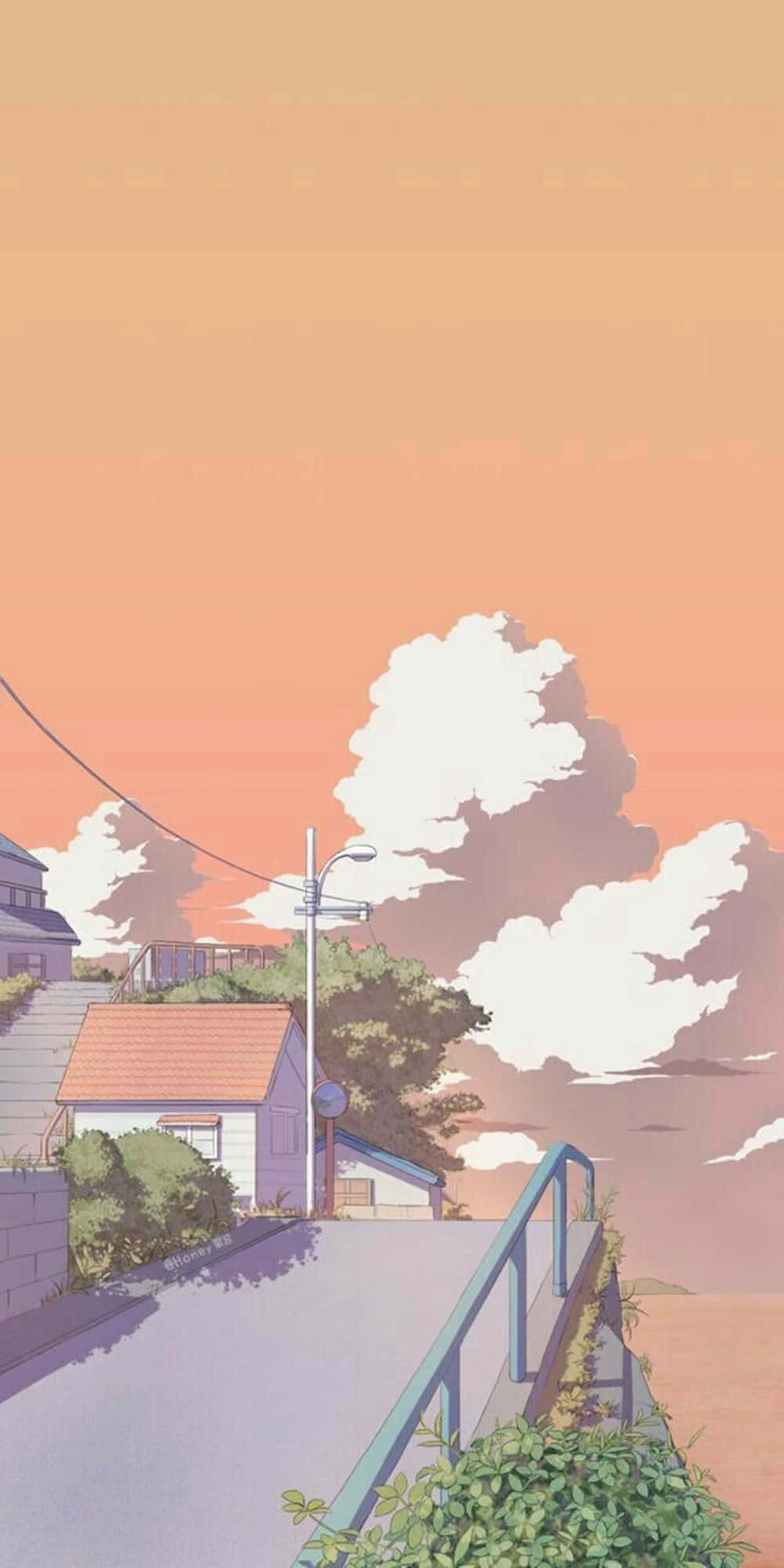 animated phone, anime-style, sunset, Full HD Phone Wallpaper