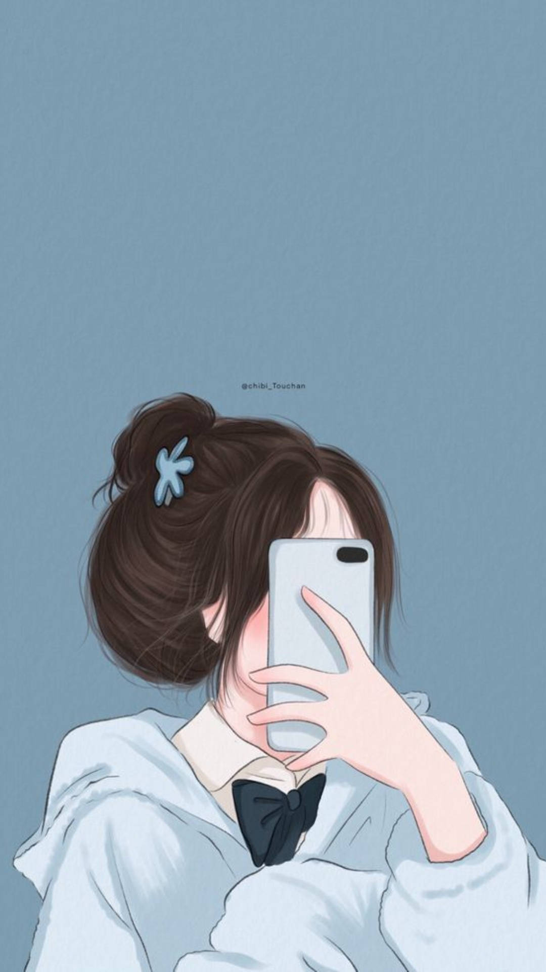 Phone Girl, brown hair, bun, Full HD Phone Wallpaper