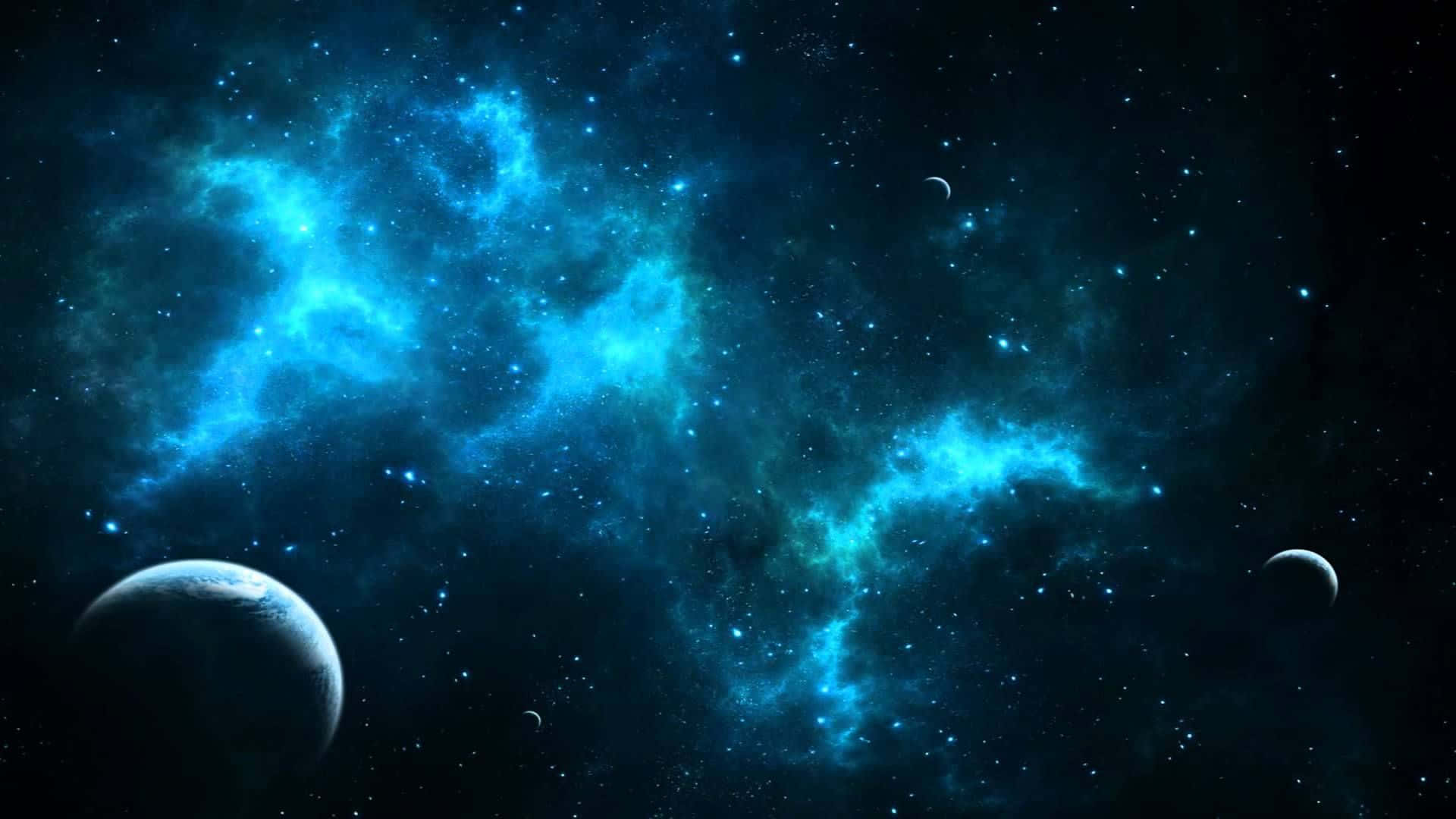 animated space, vibrant blue nebulae, stars, Full HD Desktop Wallpaper