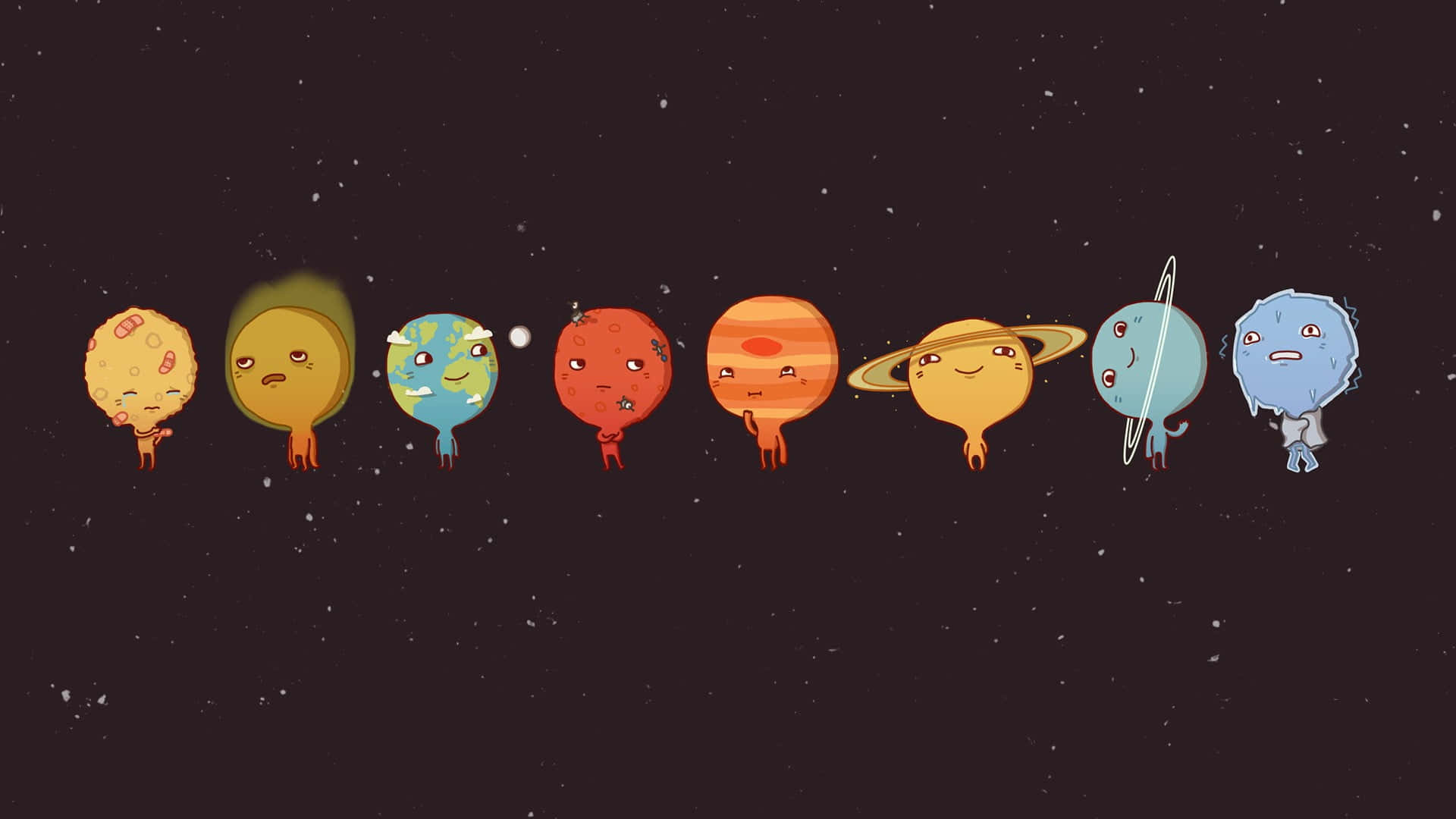 Animated Space, cartoon planets, starry dark space, Full HD Desktop Wallpaper