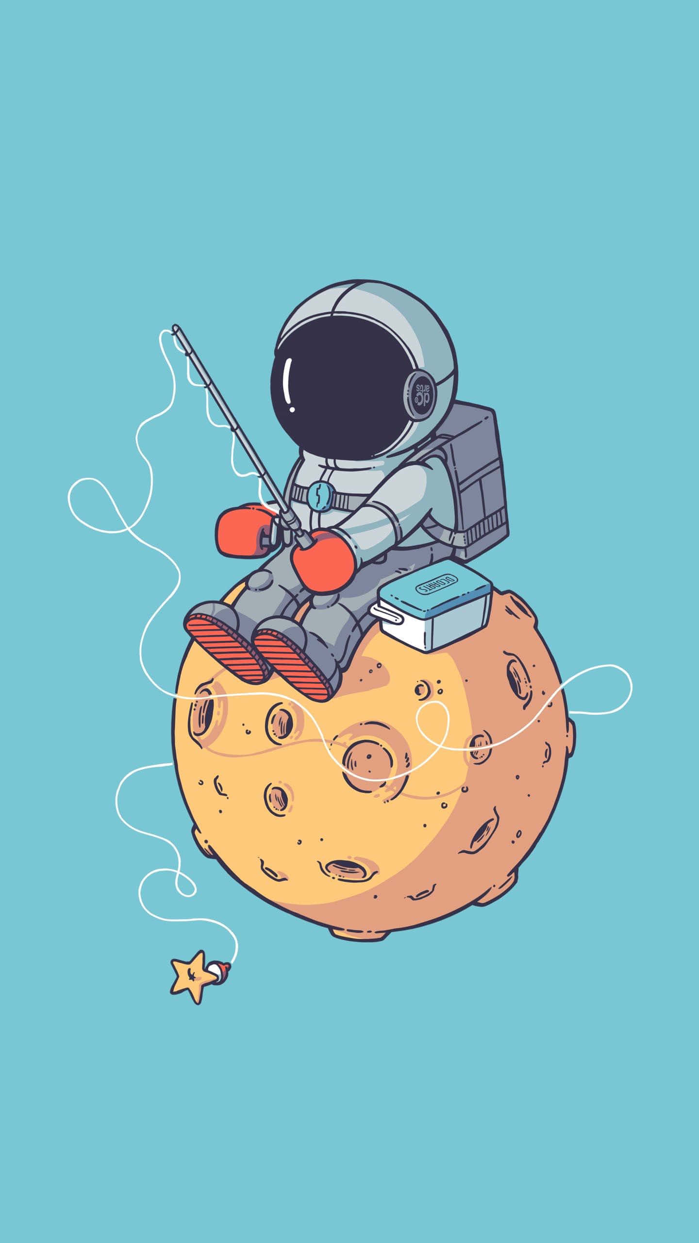 cartoon astronaut, moon, star, 2K Phone Wallpaper