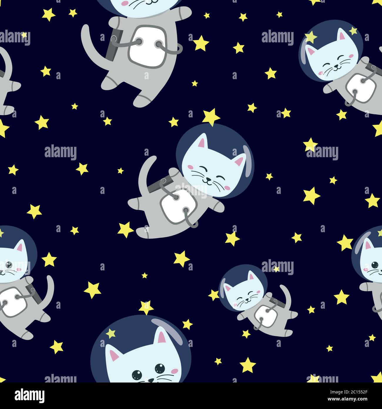 animated space, cartoon cats, astronaut suits, HD Phone Wallpaper