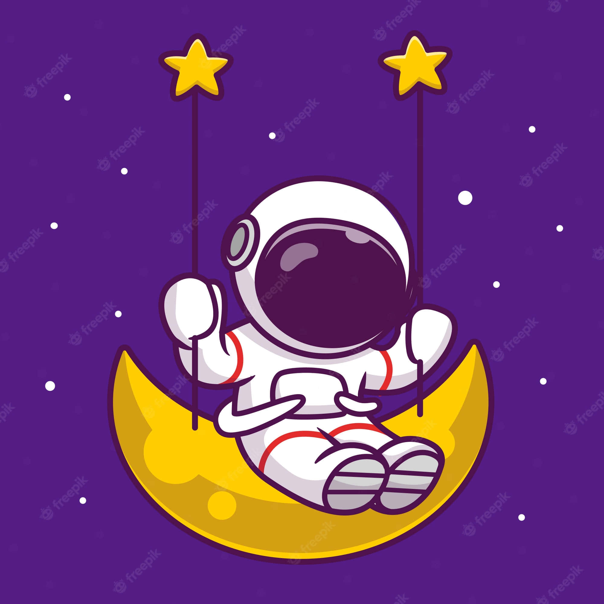 animated space, cute cartoon astronaut, yellow crescent moon, Full HD Desktop Wallpaper