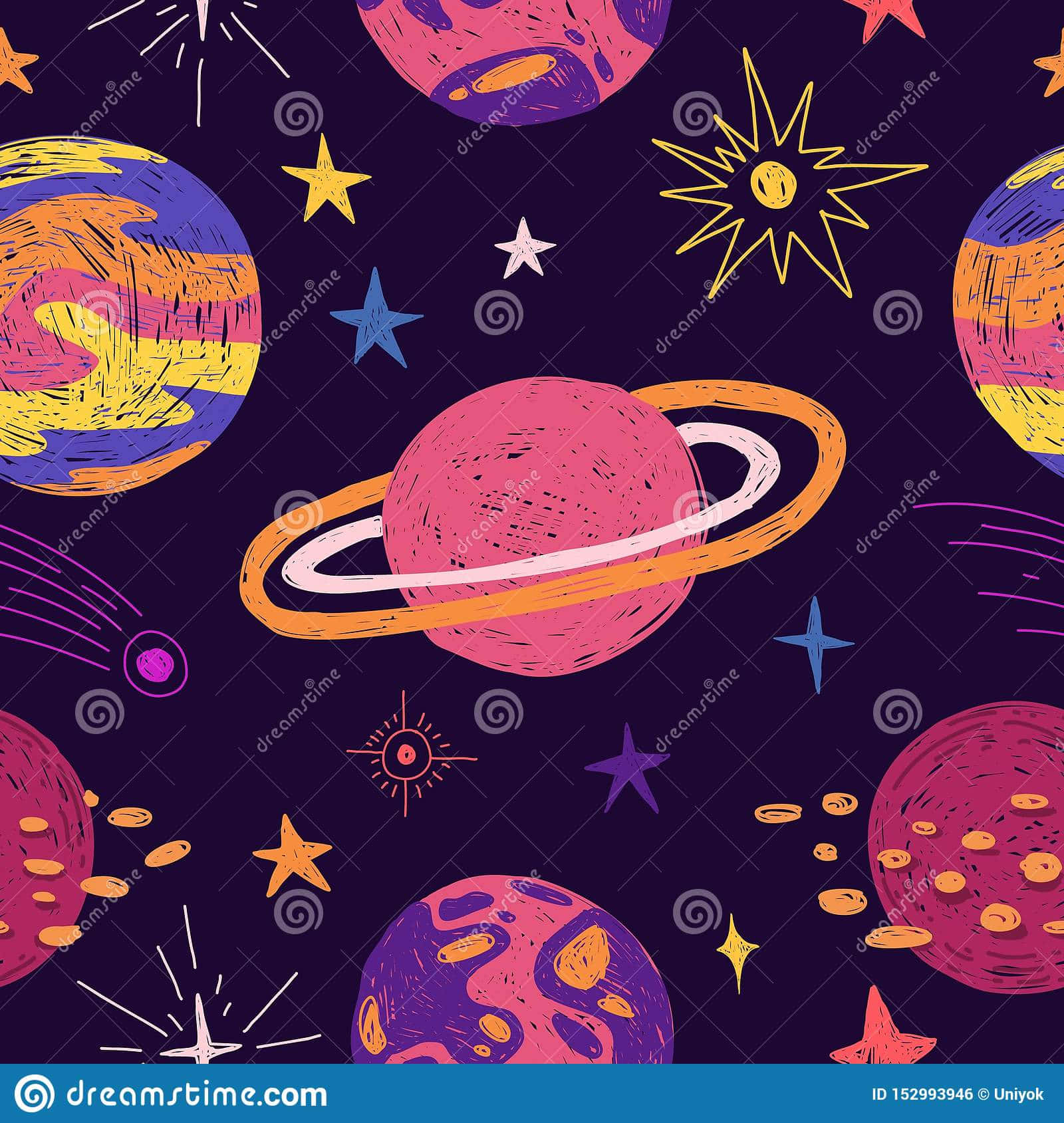 Animated Space, deep purple cosmic background, vibrant hand-drawn planets, HD Phone Wallpaper
