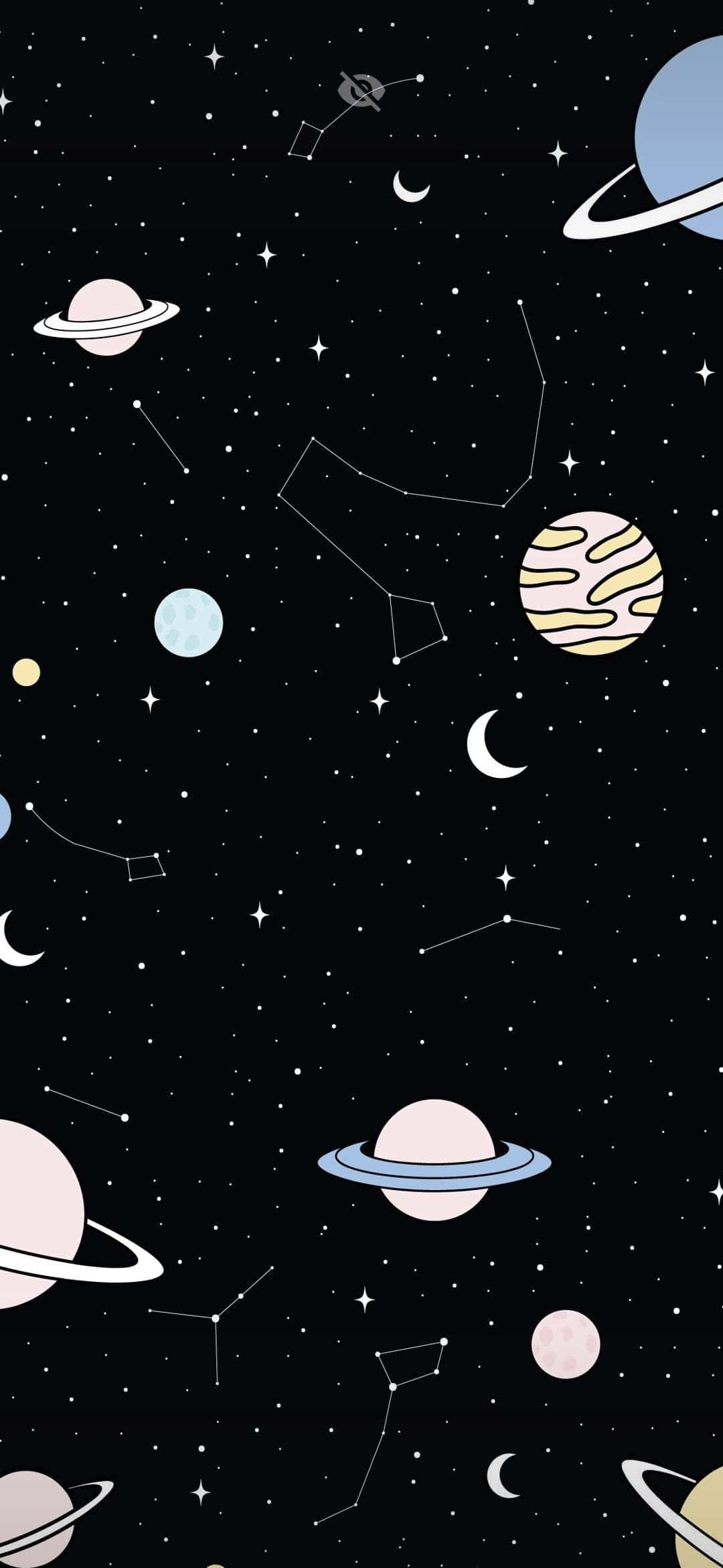 Animated Space, pastel planets, rings, Full HD Phone Wallpaper