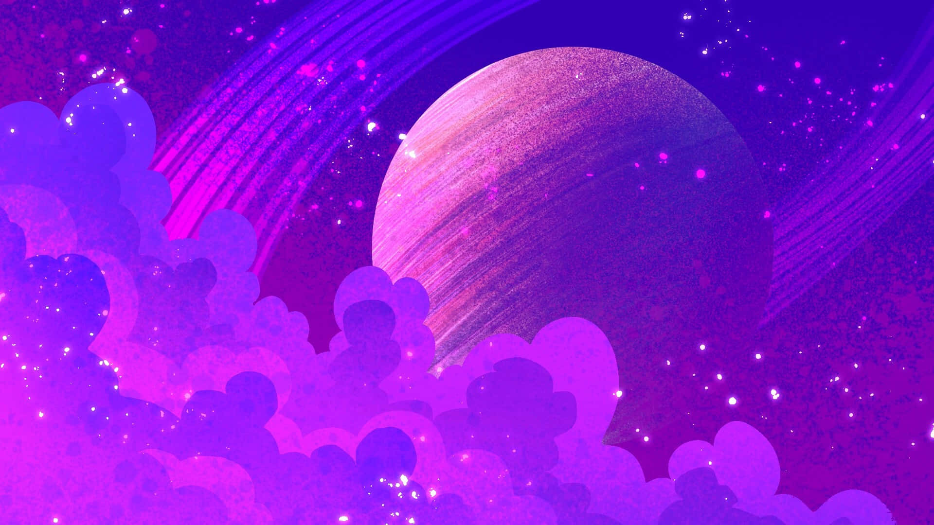 purple and pink space background, glowing purple planet, swirling rings, Full HD Desktop Wallpaper