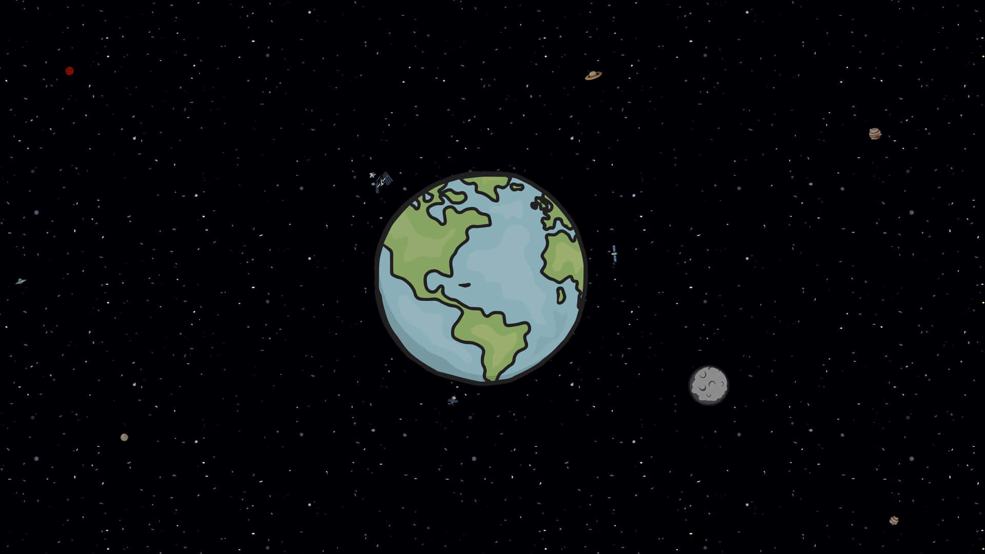Animated Space, cartoon Earth, green continents, Full HD Desktop Wallpaper