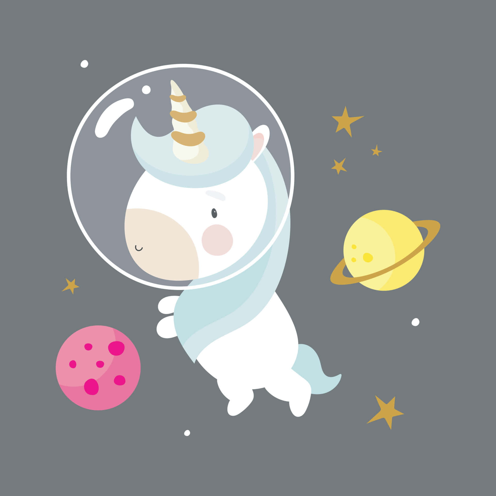 animated space, cartoon unicorn, space helmet, Full HD Desktop Wallpaper