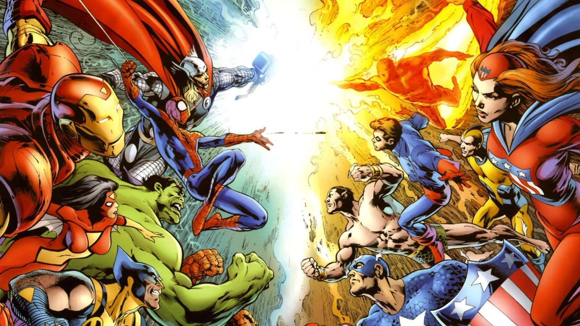 animated superhero movies, superhero teams, fiery epic battle, Full HD Desktop Wallpaper