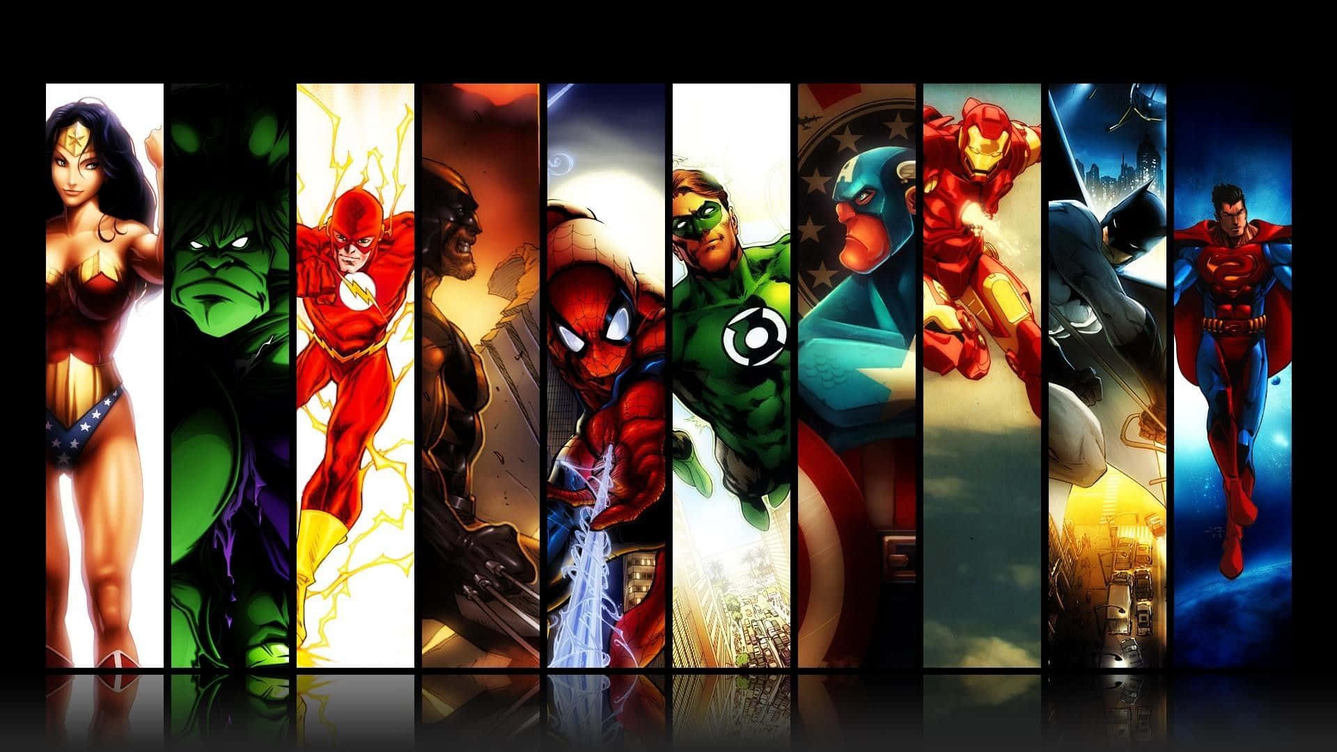 animated superhero movies, vertical lineup, iconic comic book superheroes, Full HD Desktop Wallpaper