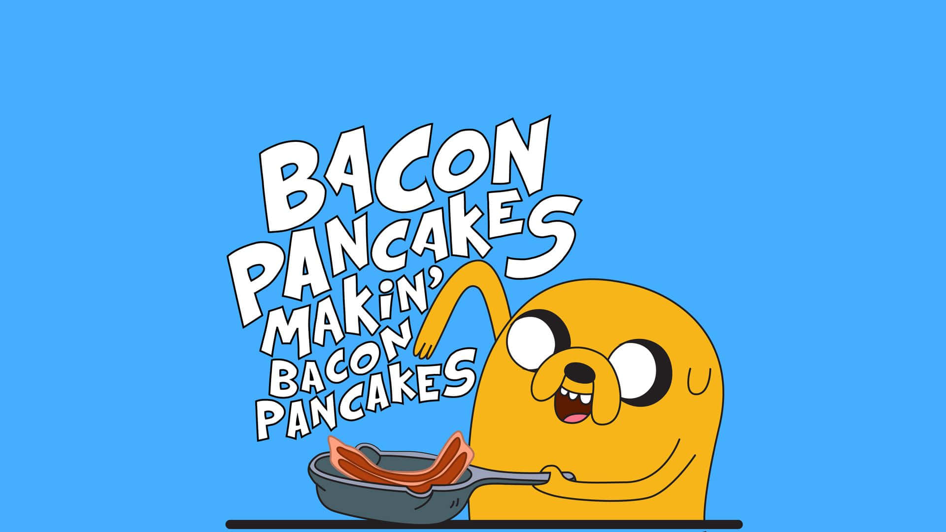 yellow cartoon dog, bacon pancakes, frying pan, Full HD Desktop Wallpaper