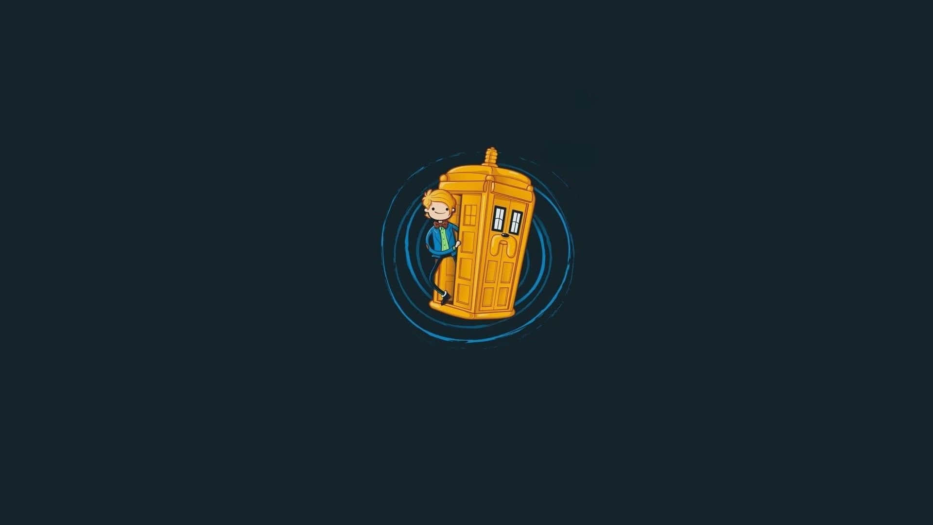 yellow police box, smiling boy, blue energy rings, Full HD Desktop Wallpaper
