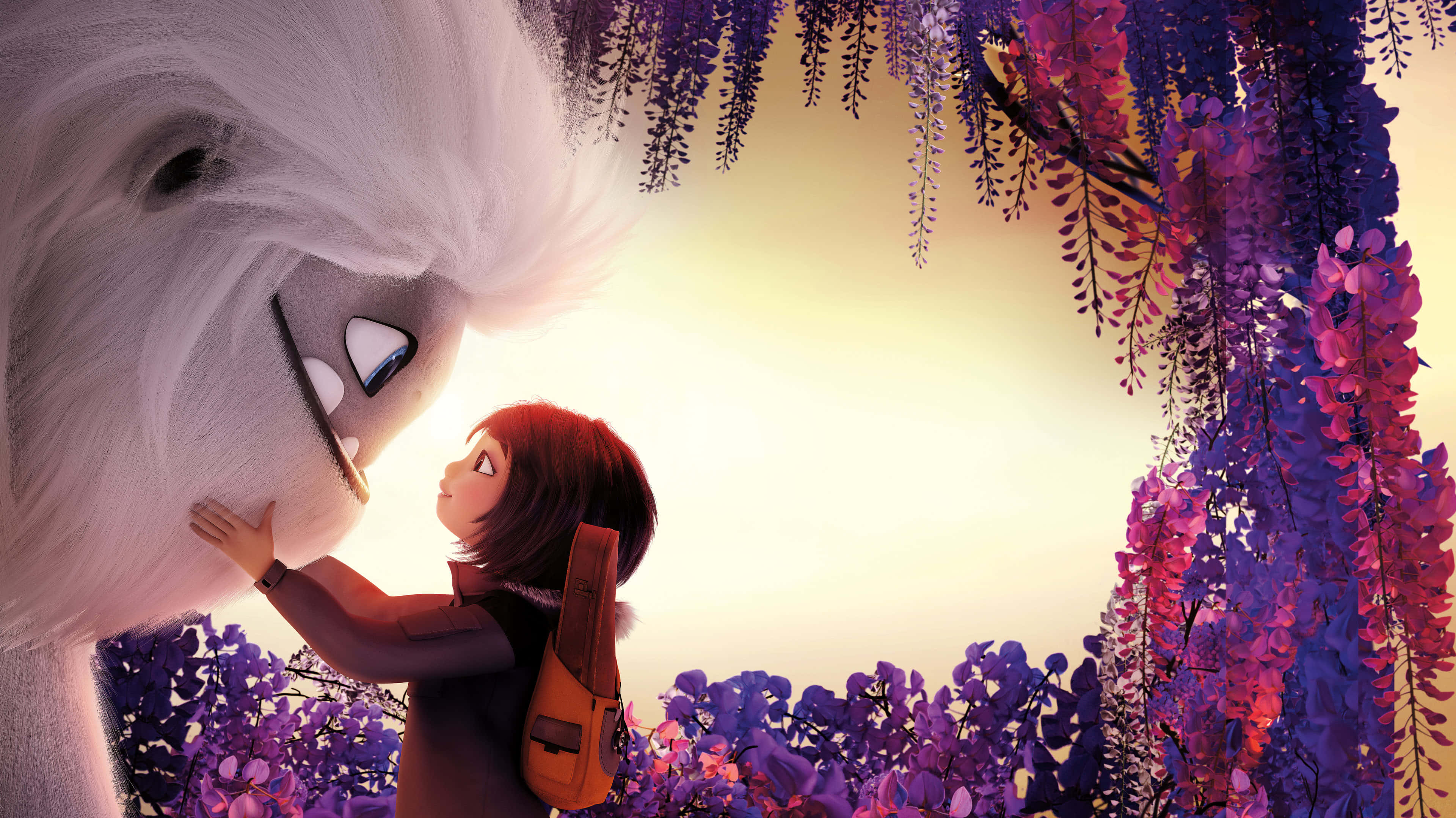 A Fantastical Journey Through A Magical World, young girl, large friendly white creature, 4K Desktop Wallpaper