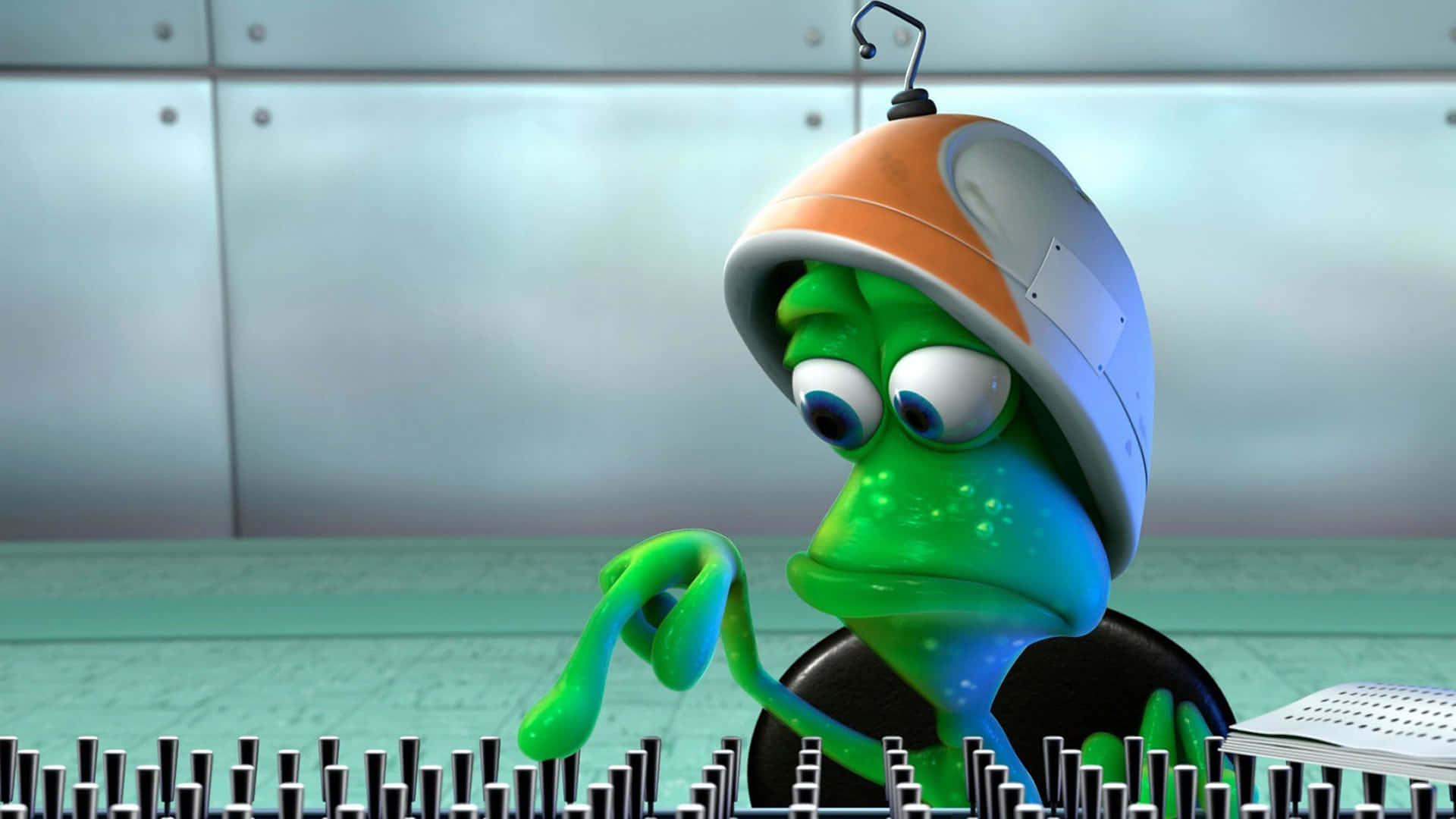animation movies, green animated alien, helmet, Full HD Desktop Wallpaper