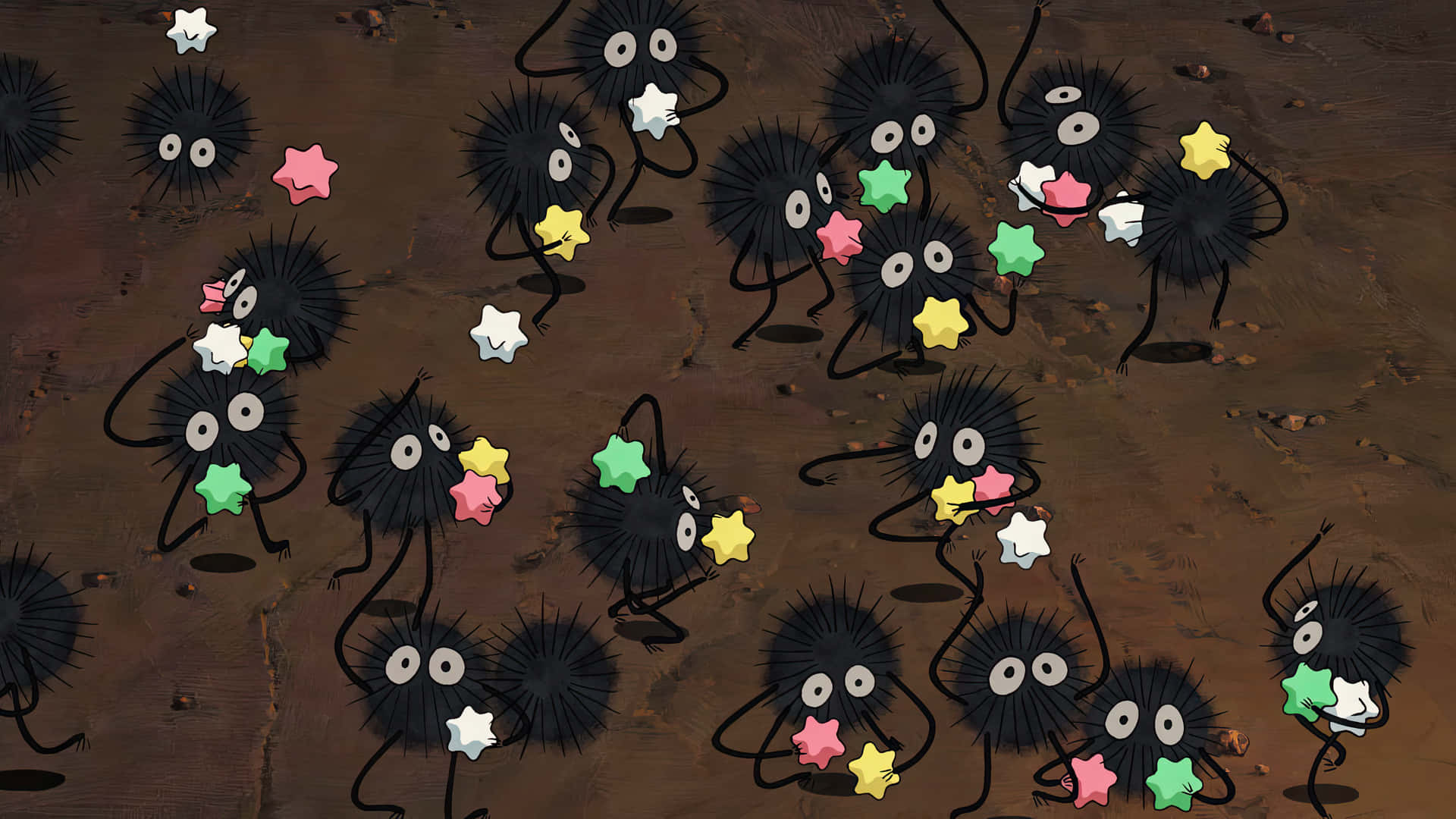 spiky black soot sprites, big eyes, cracked earth, Full HD Desktop Wallpaper