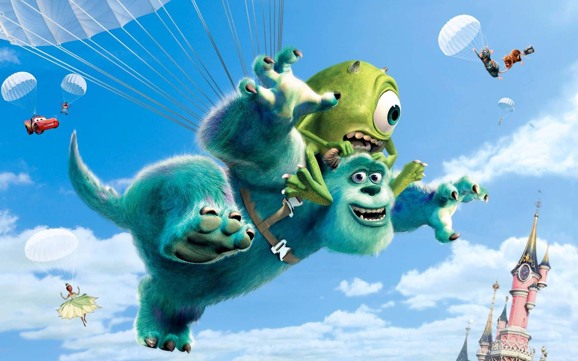 Animation Movies, blue sky, pink castle, Full HD Desktop Wallpaper