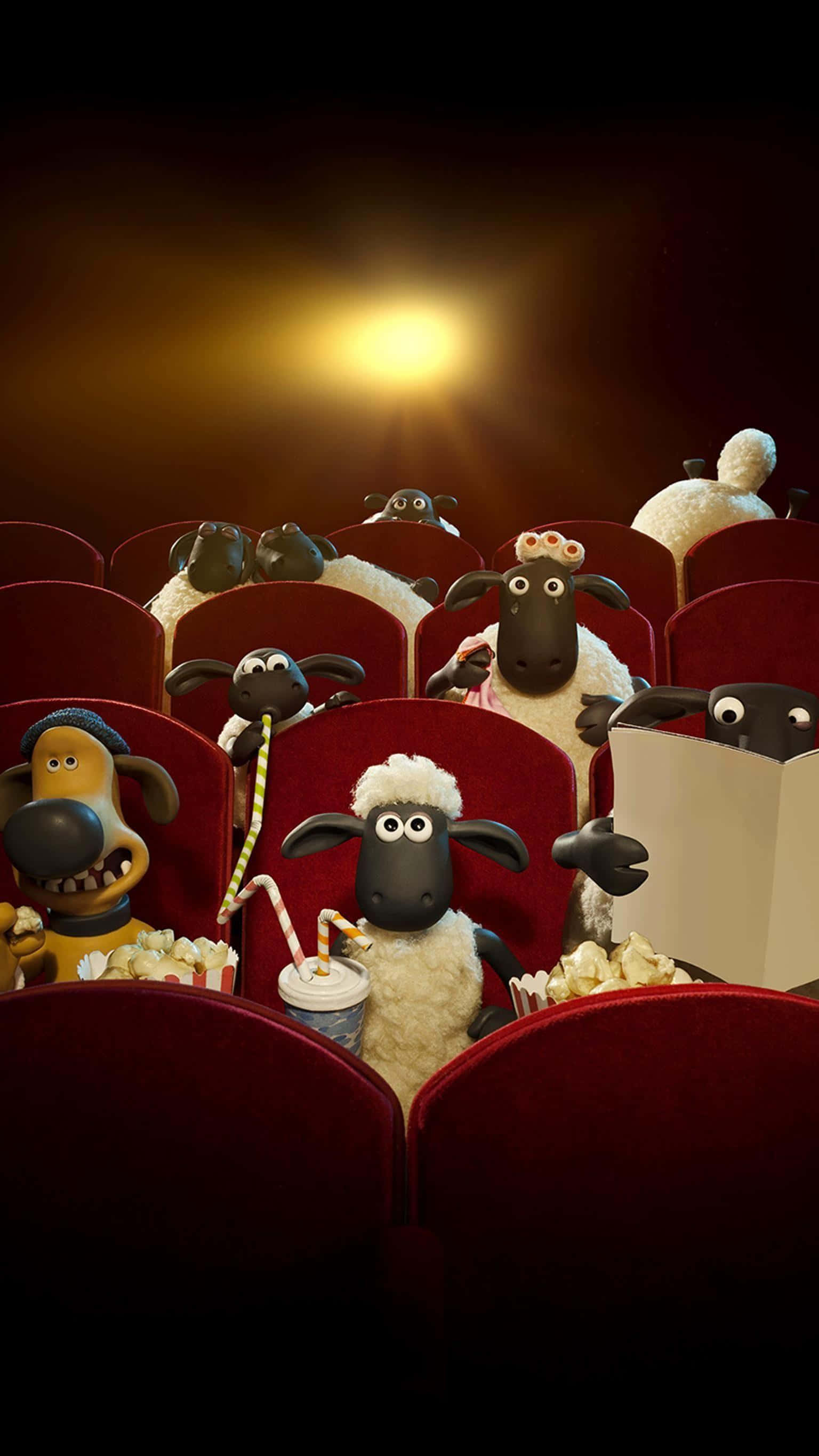 Animated Sheep, Dog, Movie Theater, 2K Phone Wallpaper