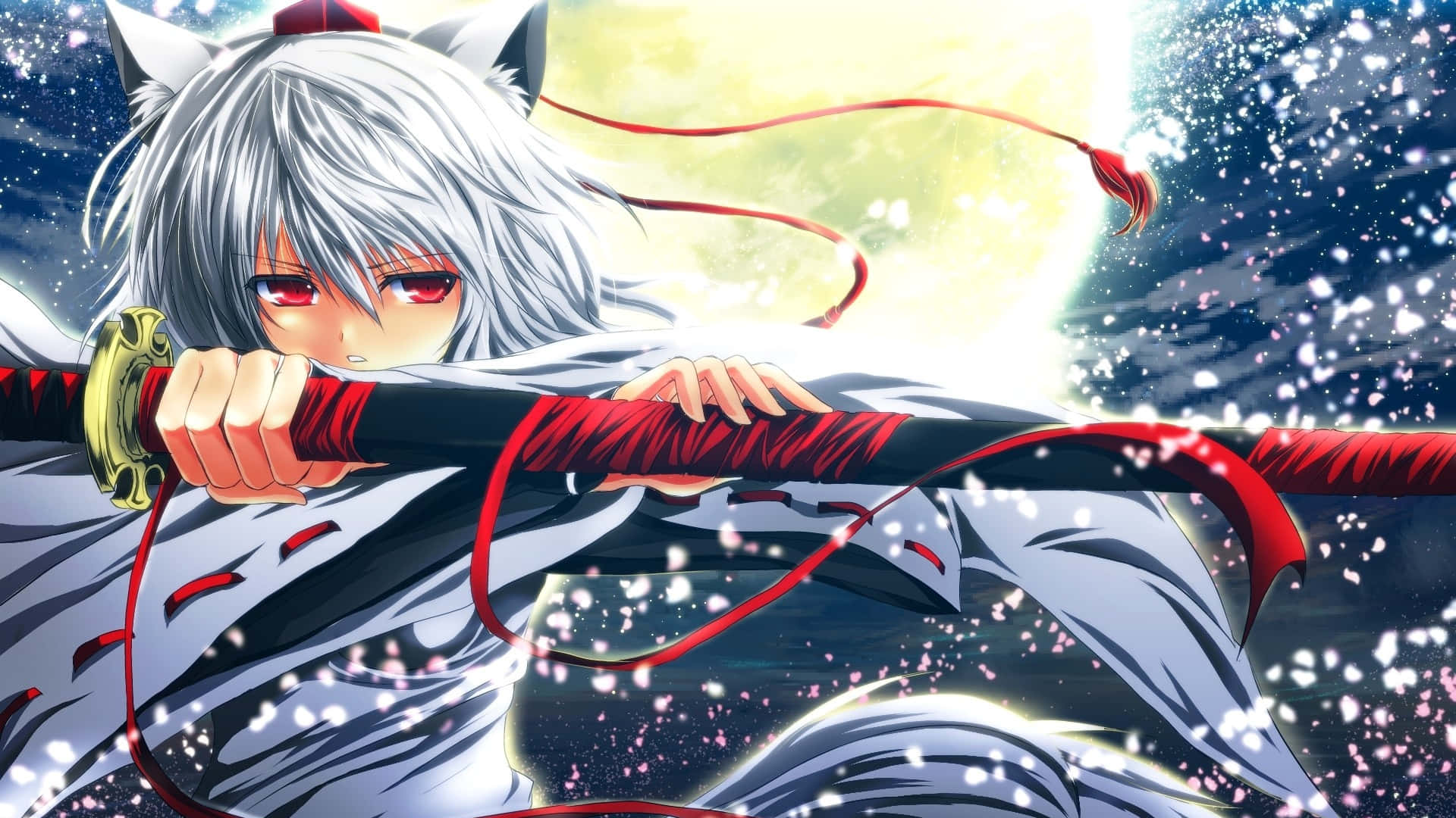 Blade Anime, silver-haired anime warrior, fox ears, Full HD Desktop Wallpaper