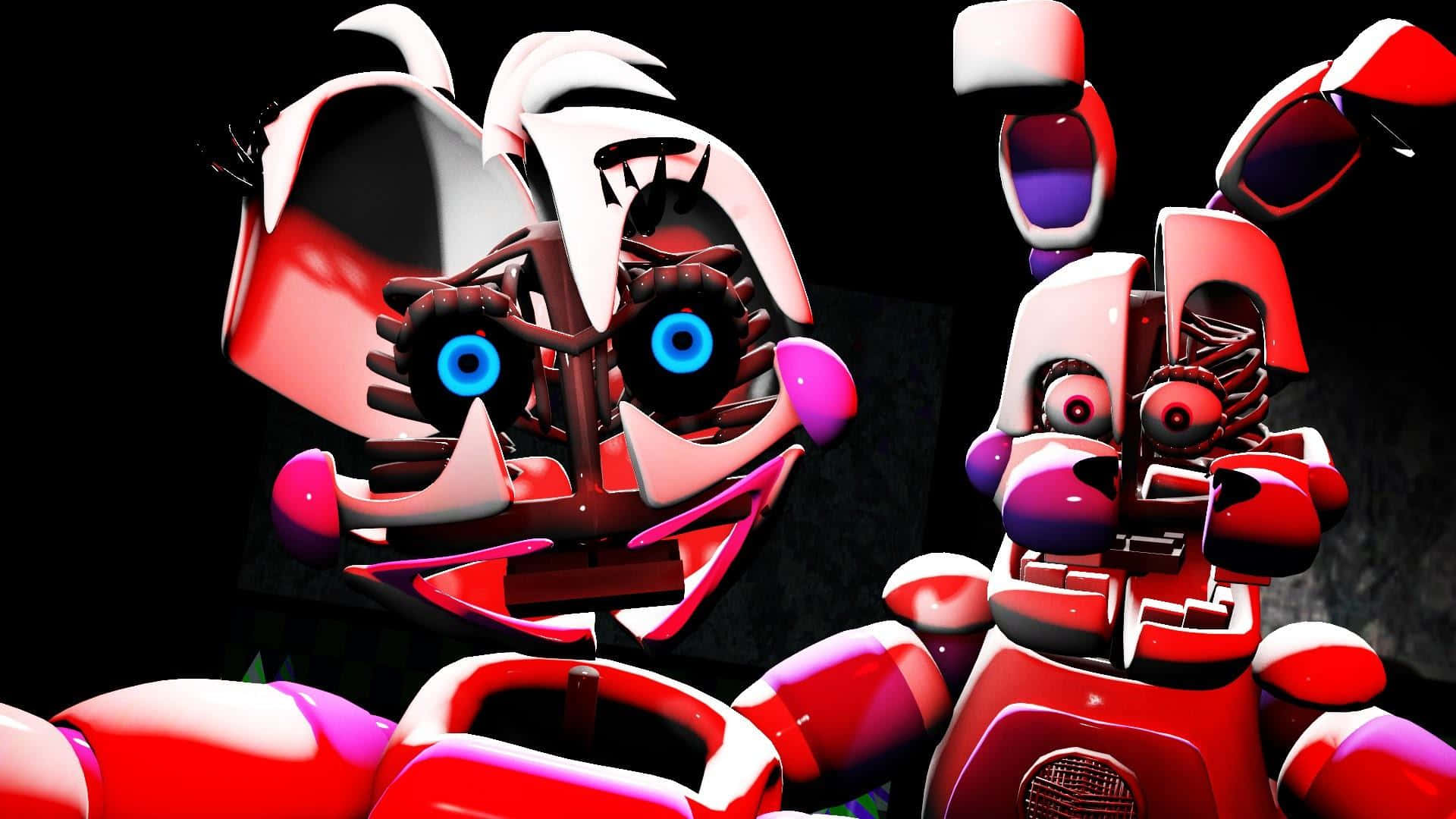 Animatronics, glowing blue eyes, broken mechanical faces, Full HD Desktop Wallpaper