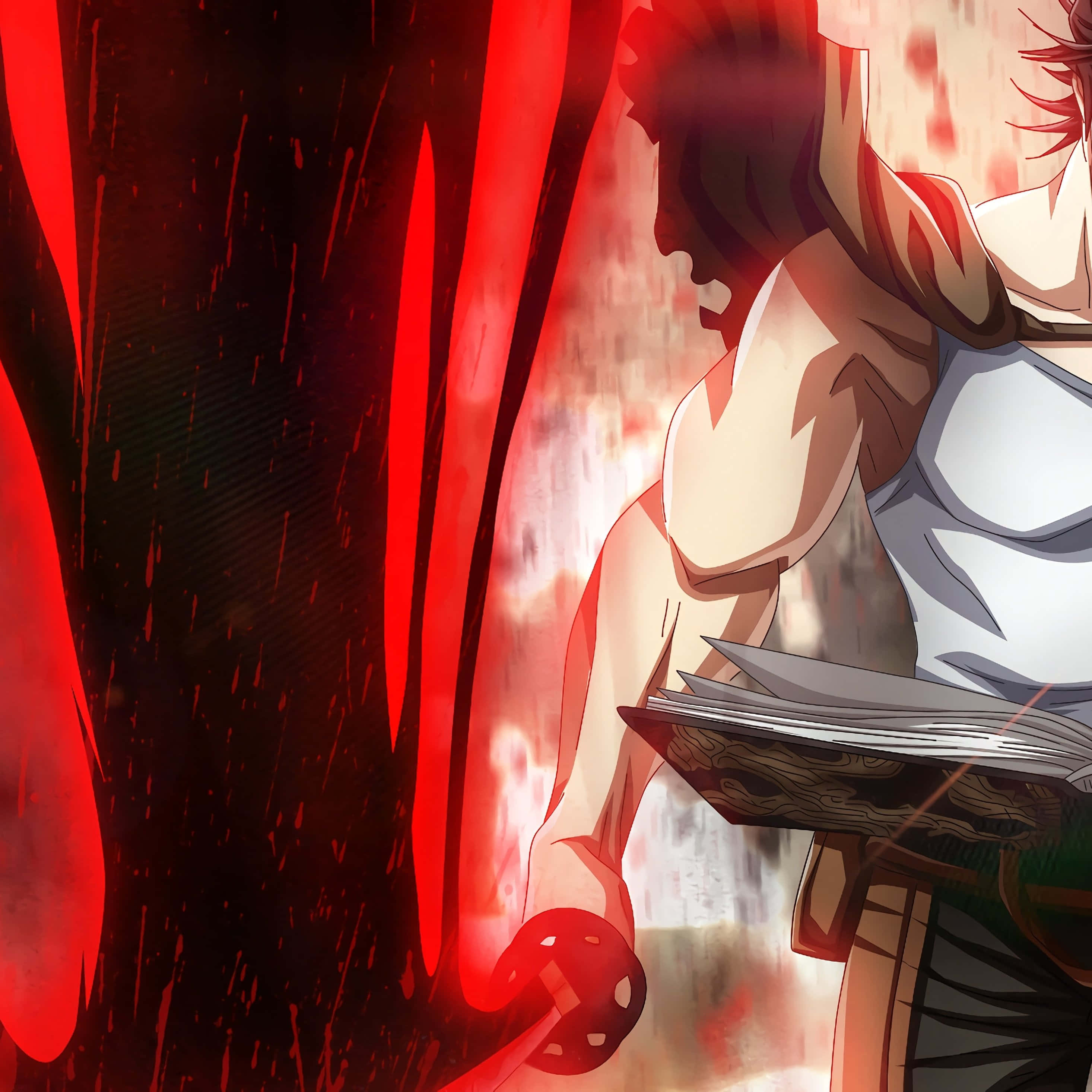anime warrior, red hair, glowing red sword, 2K Desktop Wallpaper