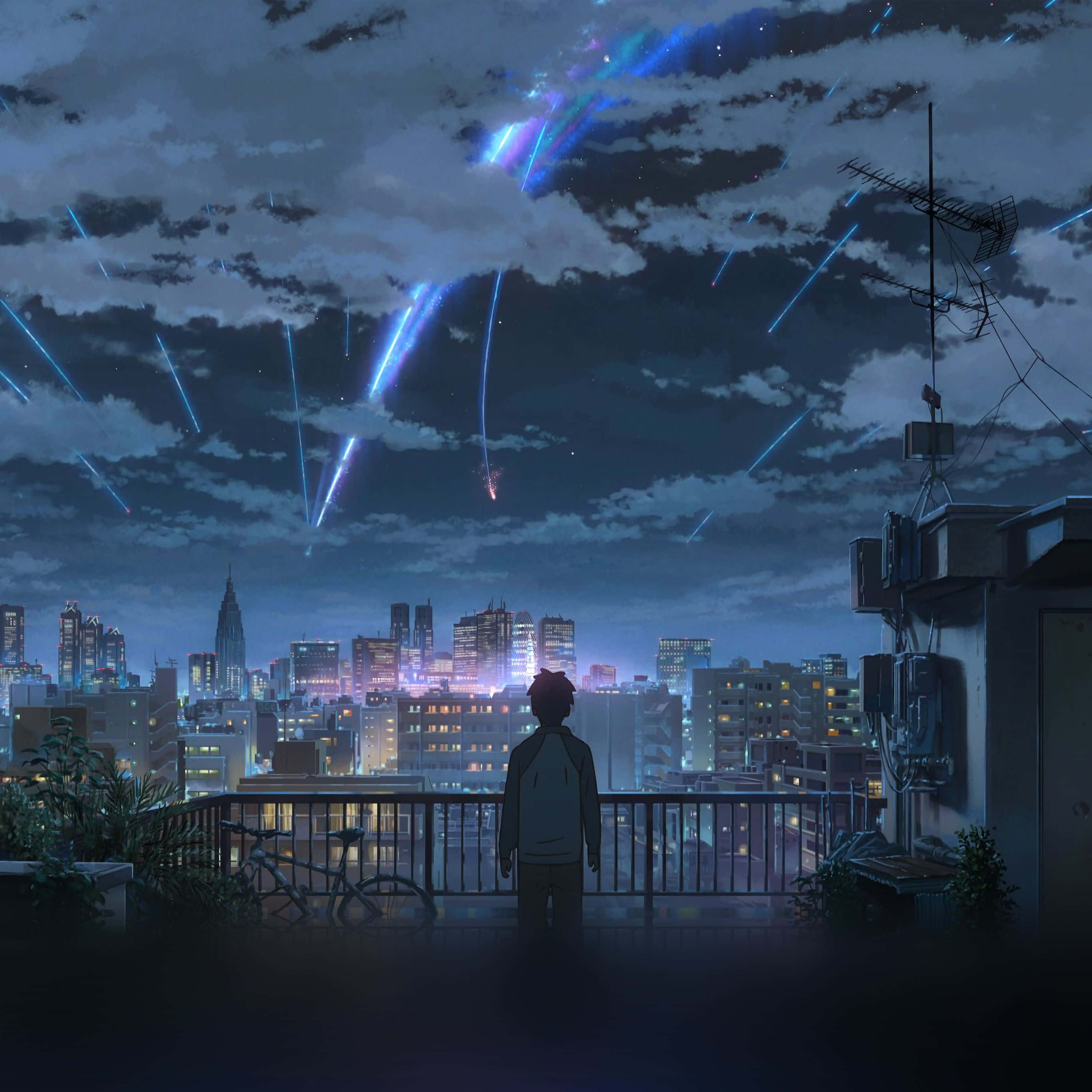 Anime 4K iPad, city rooftop, night, 2K Desktop Wallpaper