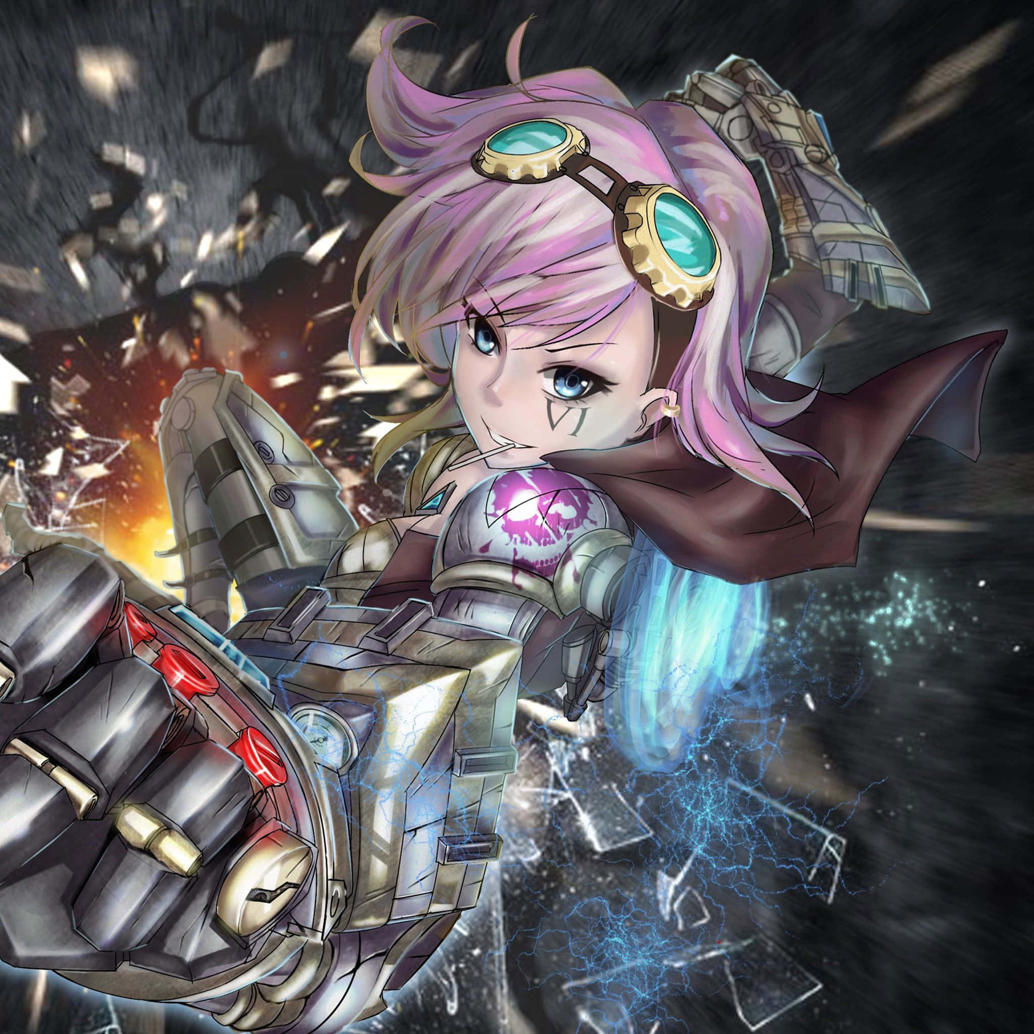 Anime 4K iPad, pink-haired anime girl, steampunk armor, Full HD Desktop Wallpaper