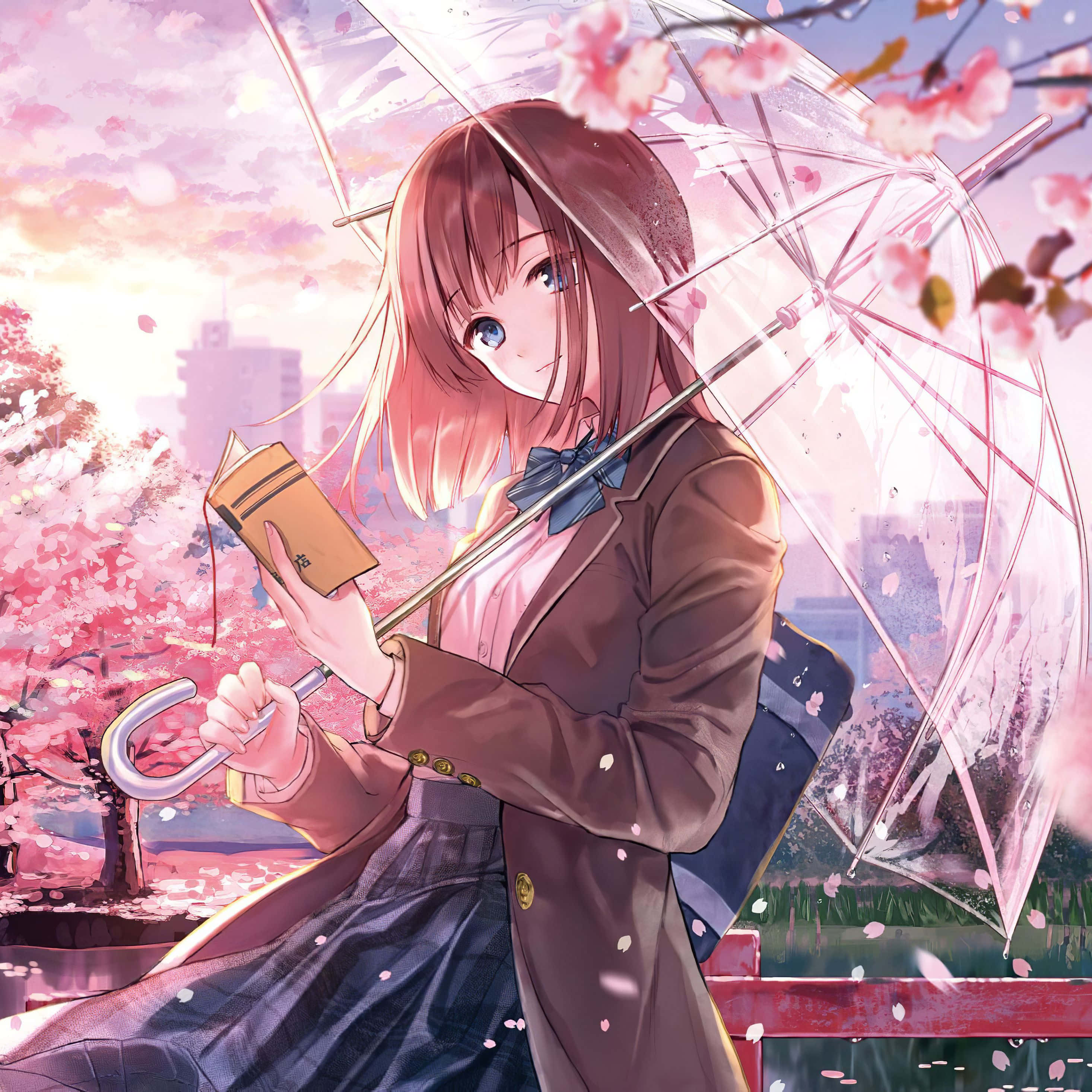 Anime 4K iPad, anime girl, school uniform, 2K Desktop Wallpaper