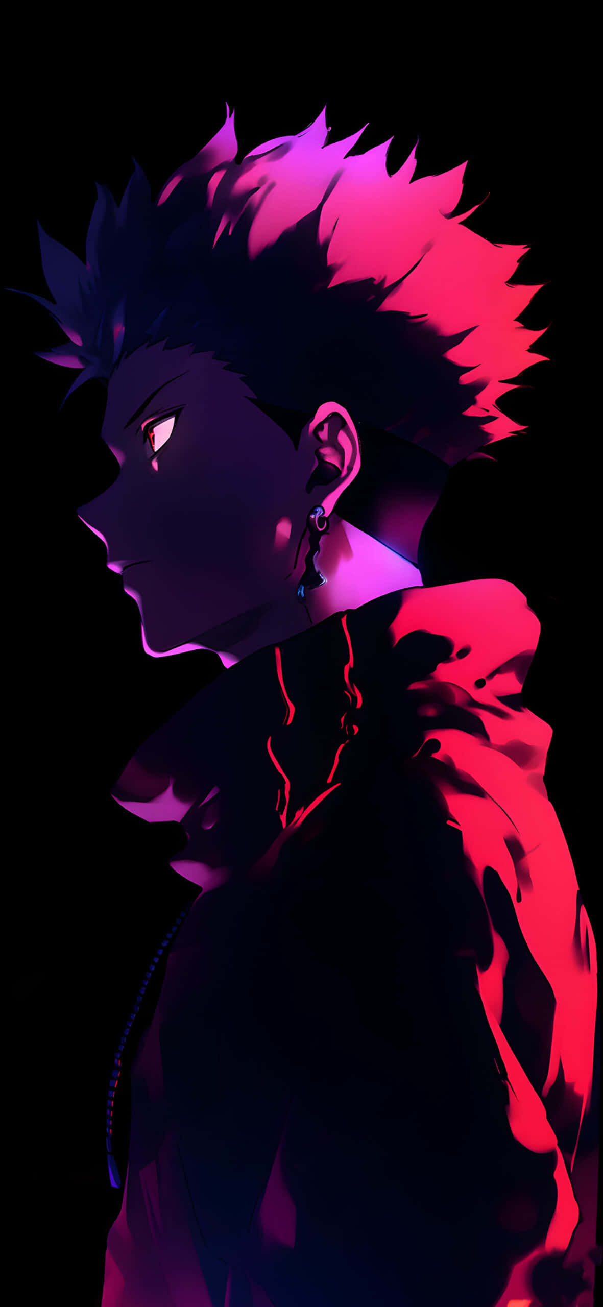 anime character, spiky hair, glowing eyes, 2K Phone Wallpaper