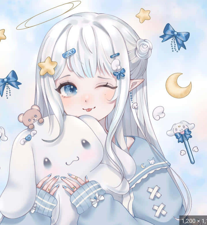 cute cinnamonroll girl, silver hair, blue eyes, SD Phone Wallpaper