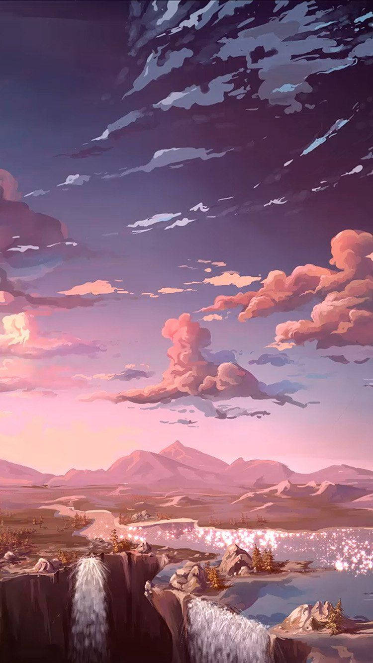 Nature Landscape, Anime Aesthetic Sunset, mountain valley, HD Phone Wallpaper