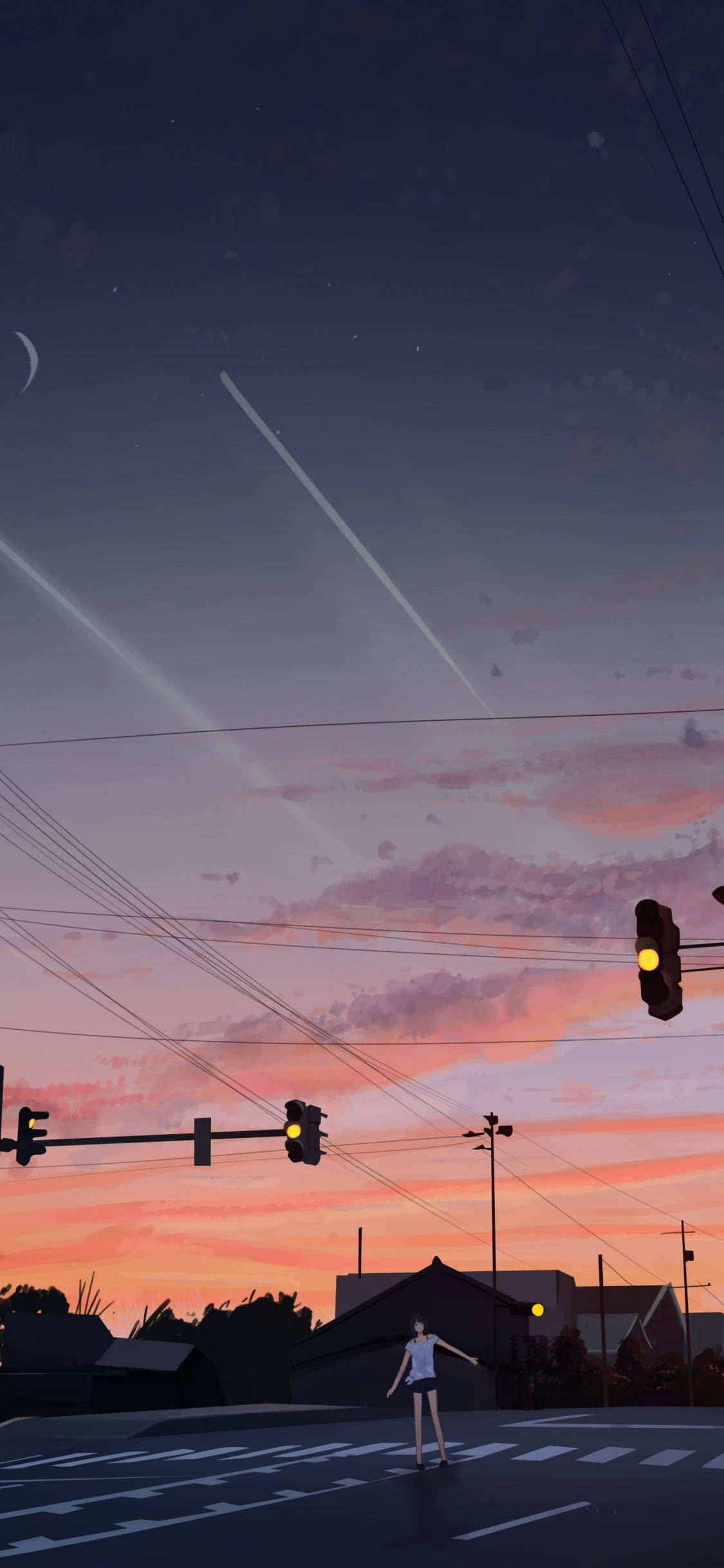 Girl, road, twilight sky, Full HD Phone Wallpaper