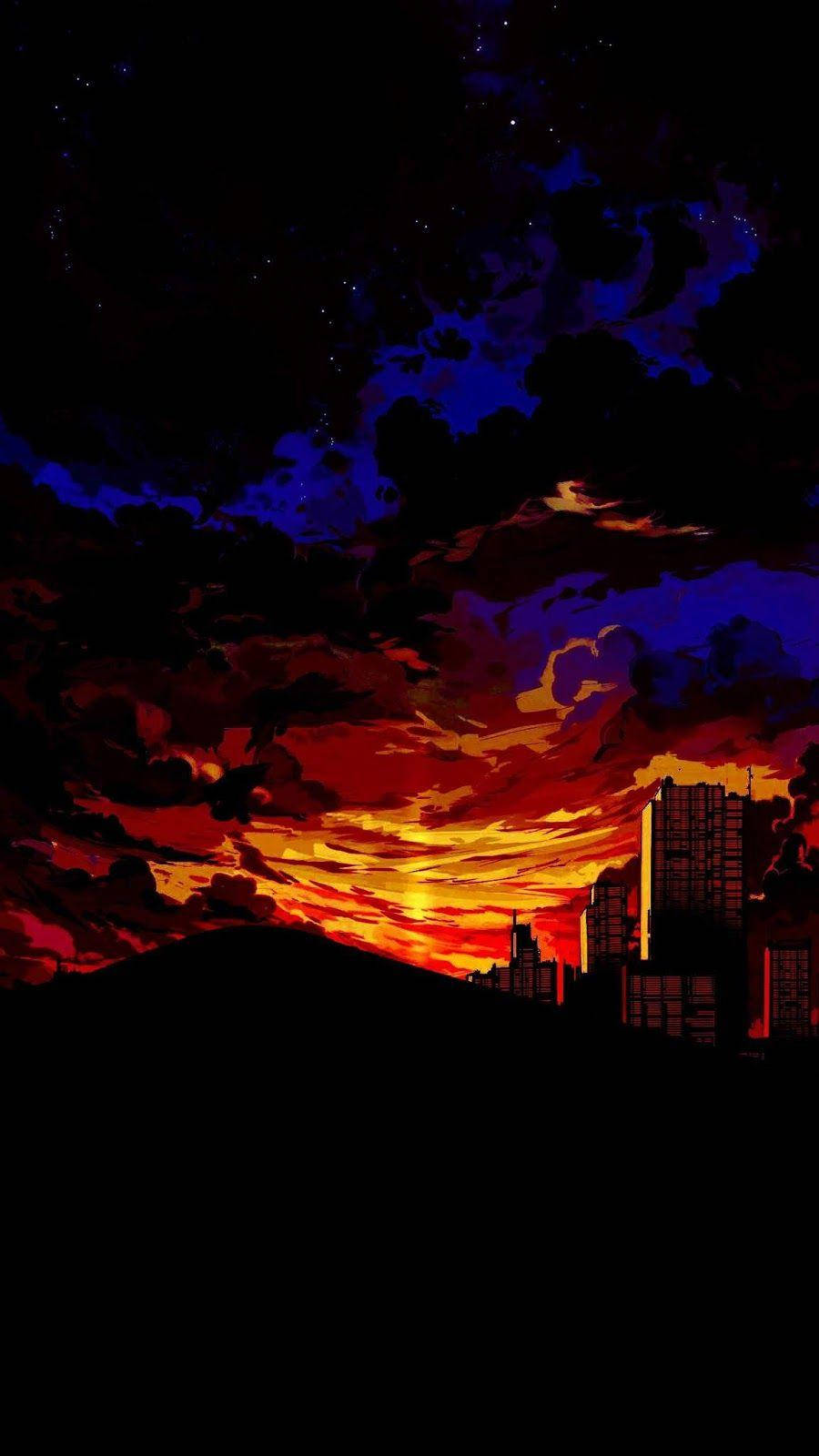 Anime Aesthetic Sunset, sunset, city skyline, HD Phone Wallpaper