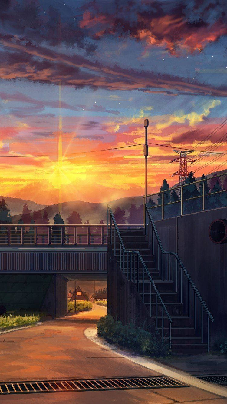 Anime Aesthetic Sunset, empty road bridge, vibrant sunset, HD Phone Wallpaper