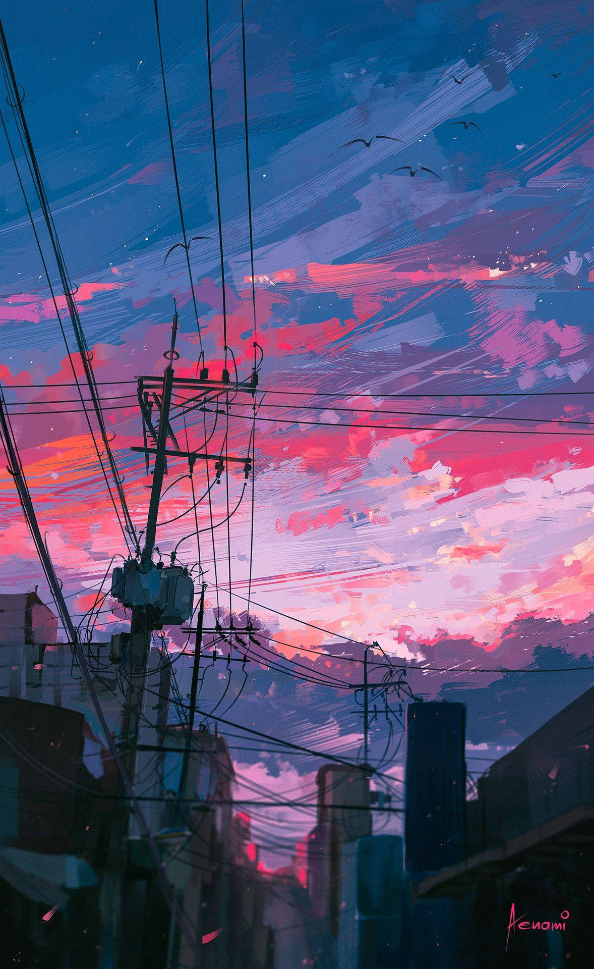 anime aesthetic sunset, city alley, dusk, Full HD Phone Wallpaper
