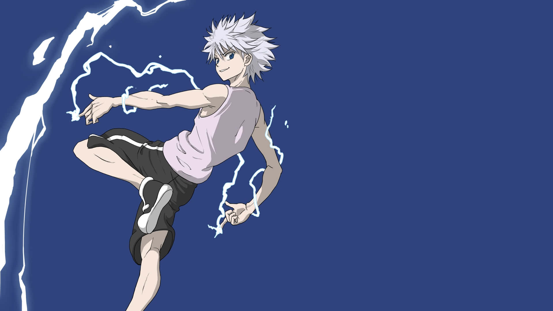 Anime All Characters HD, spiky white hair, lightning crackles, Full HD Desktop Wallpaper