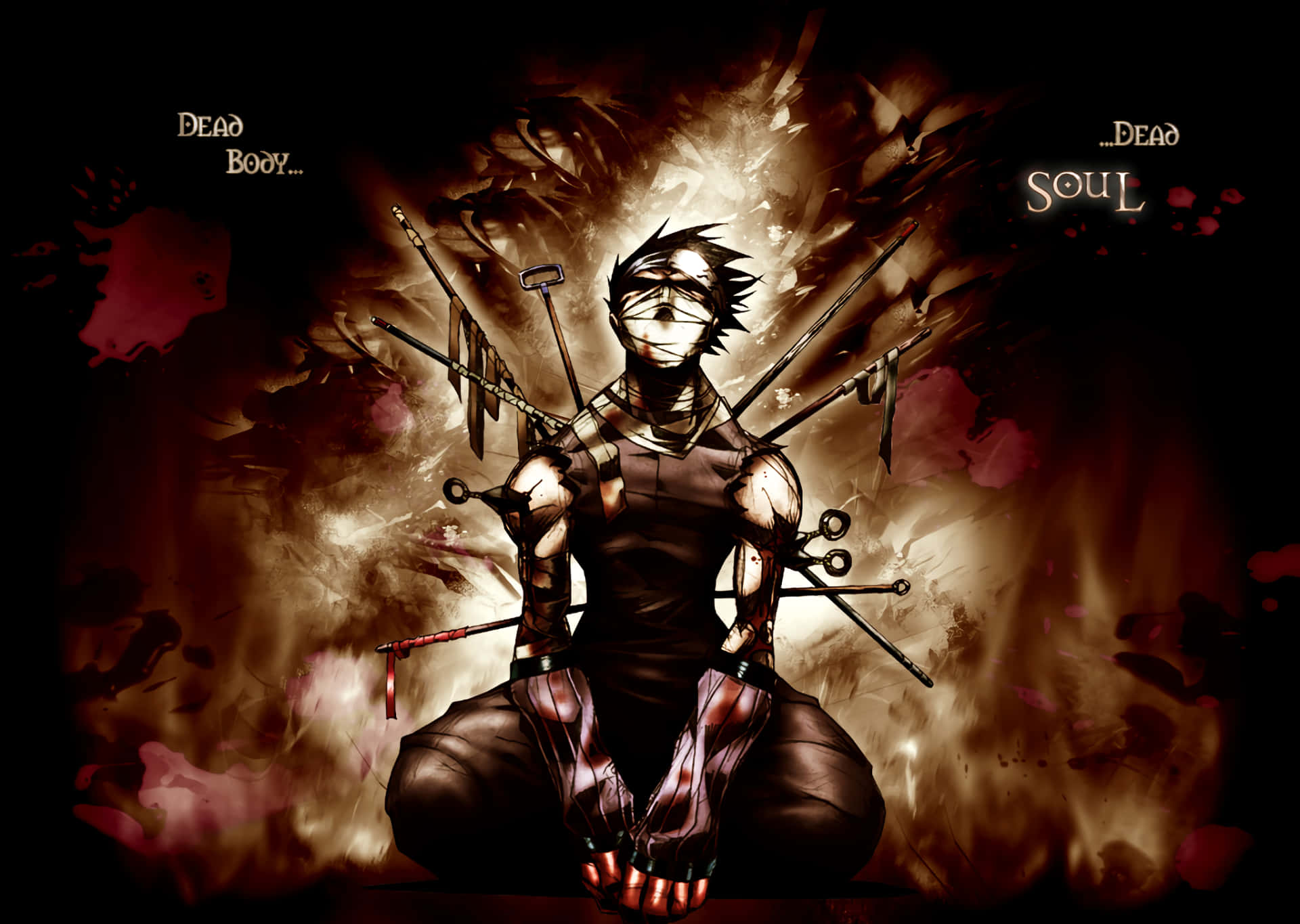 Anime All Characters HD, dark anime warrior, fiery smoky backdrop, Full HD Desktop Wallpaper