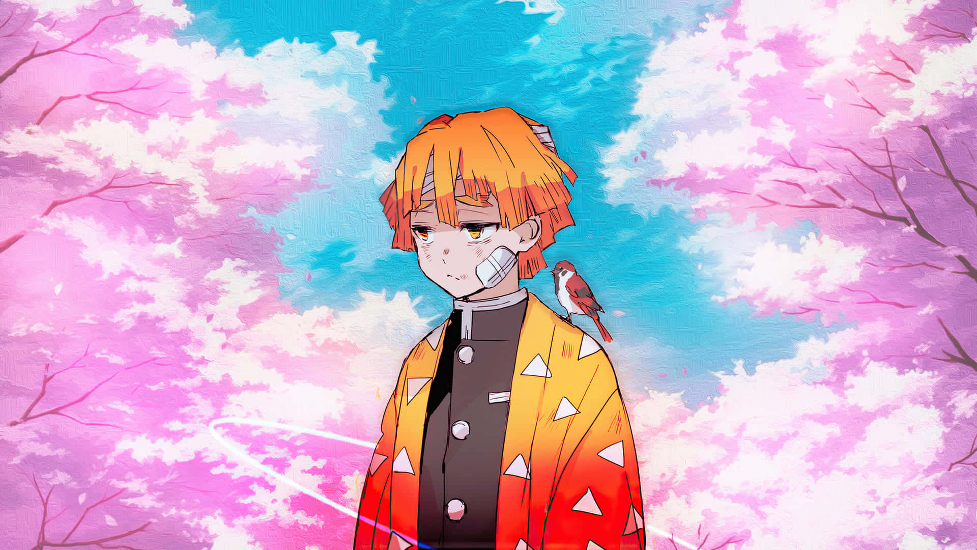 anime character, orange hair, bird, Full HD Desktop Wallpaper