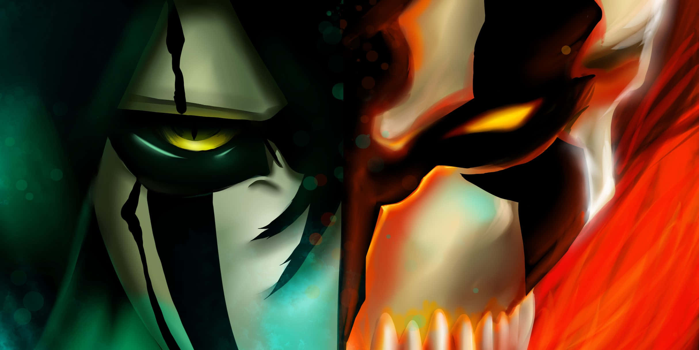 demonic faces, icy green, fiery orange, Full HD Desktop Wallpaper