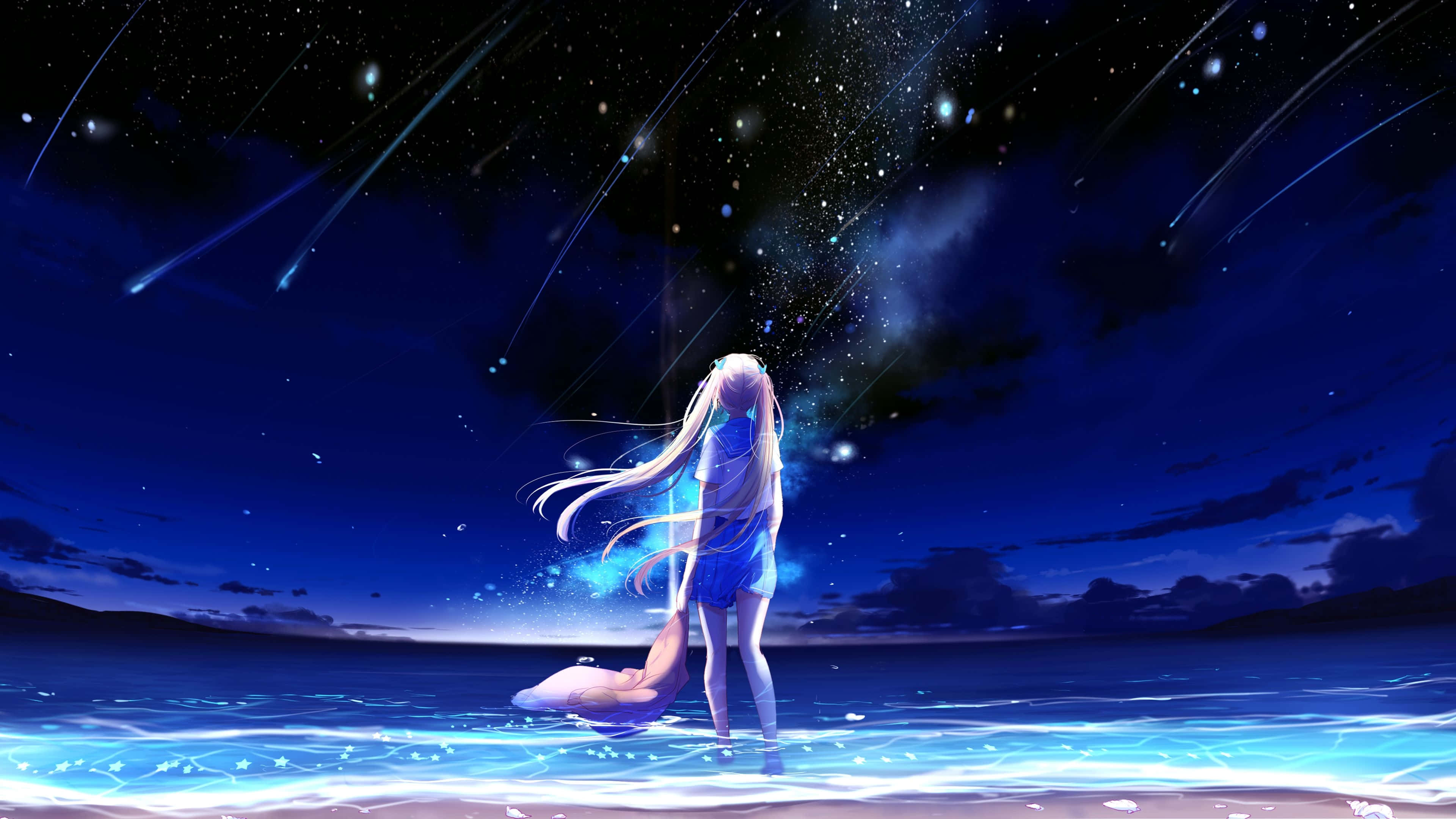 Anime Beach, anime girl, long hair, 4K Desktop Wallpaper