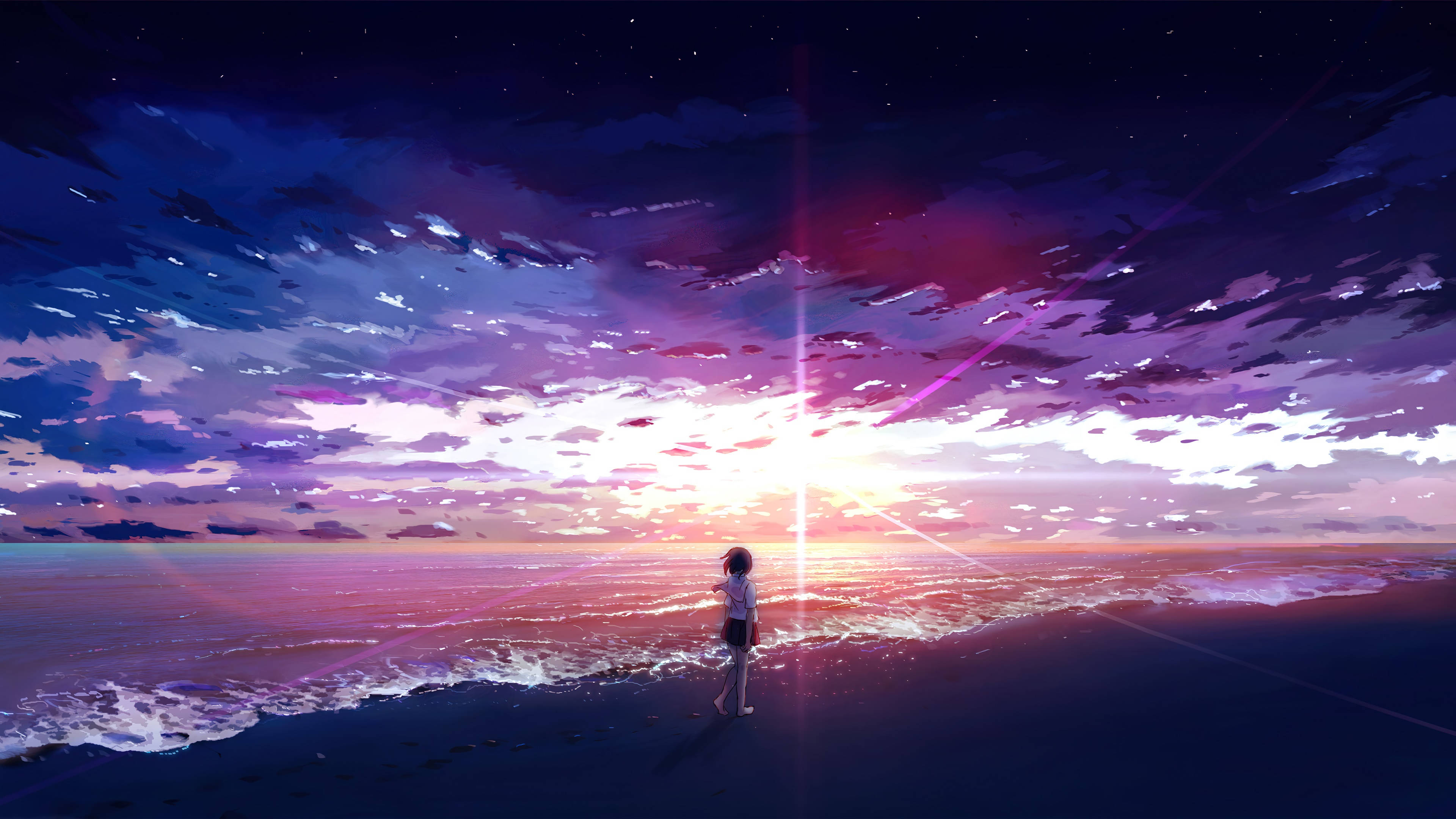Anime Scenery 4K, sea, beach, 4K Desktop Wallpaper