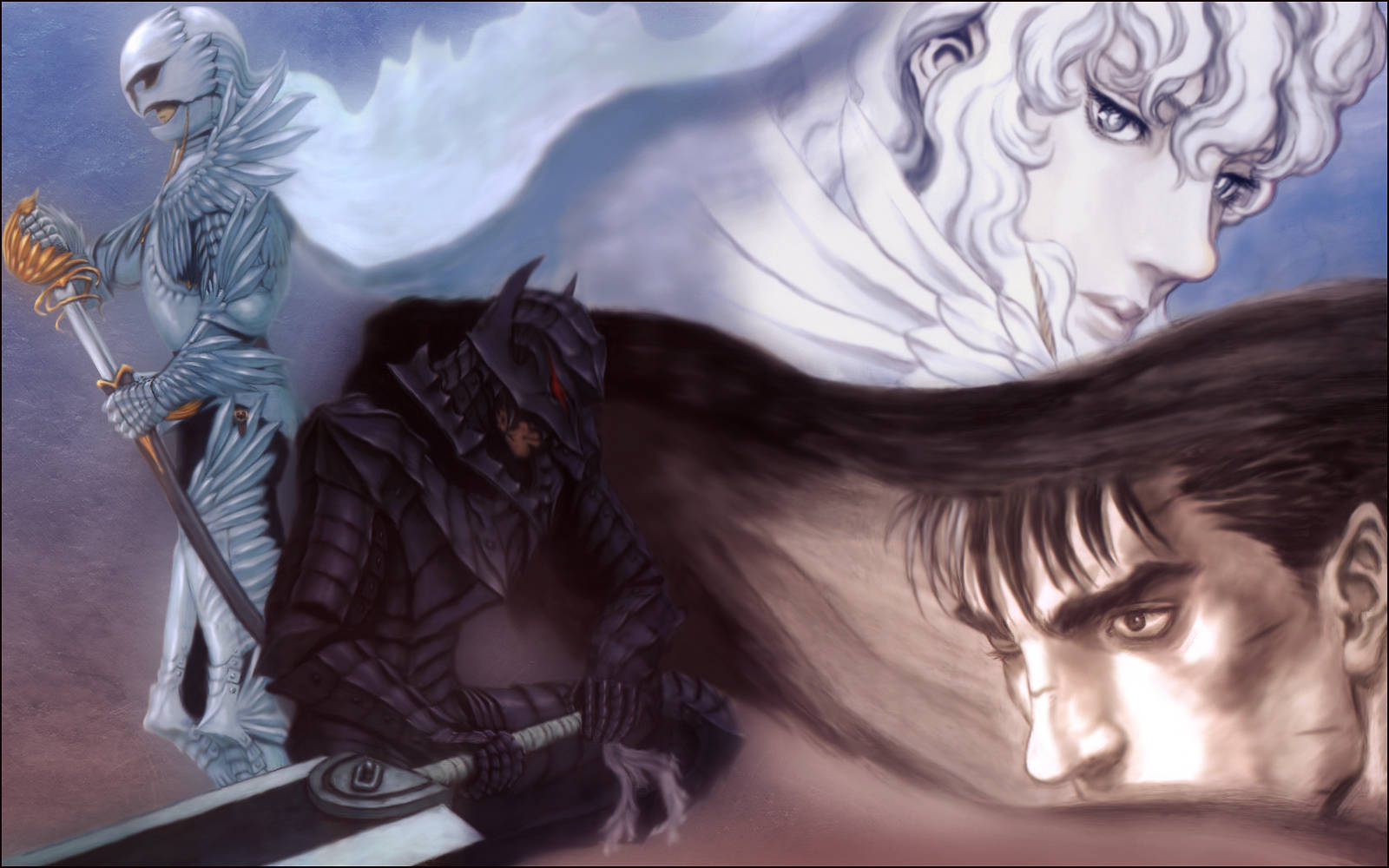 Anime Berserk, warrior in dark armor, spectral white knight, HD Desktop Wallpaper