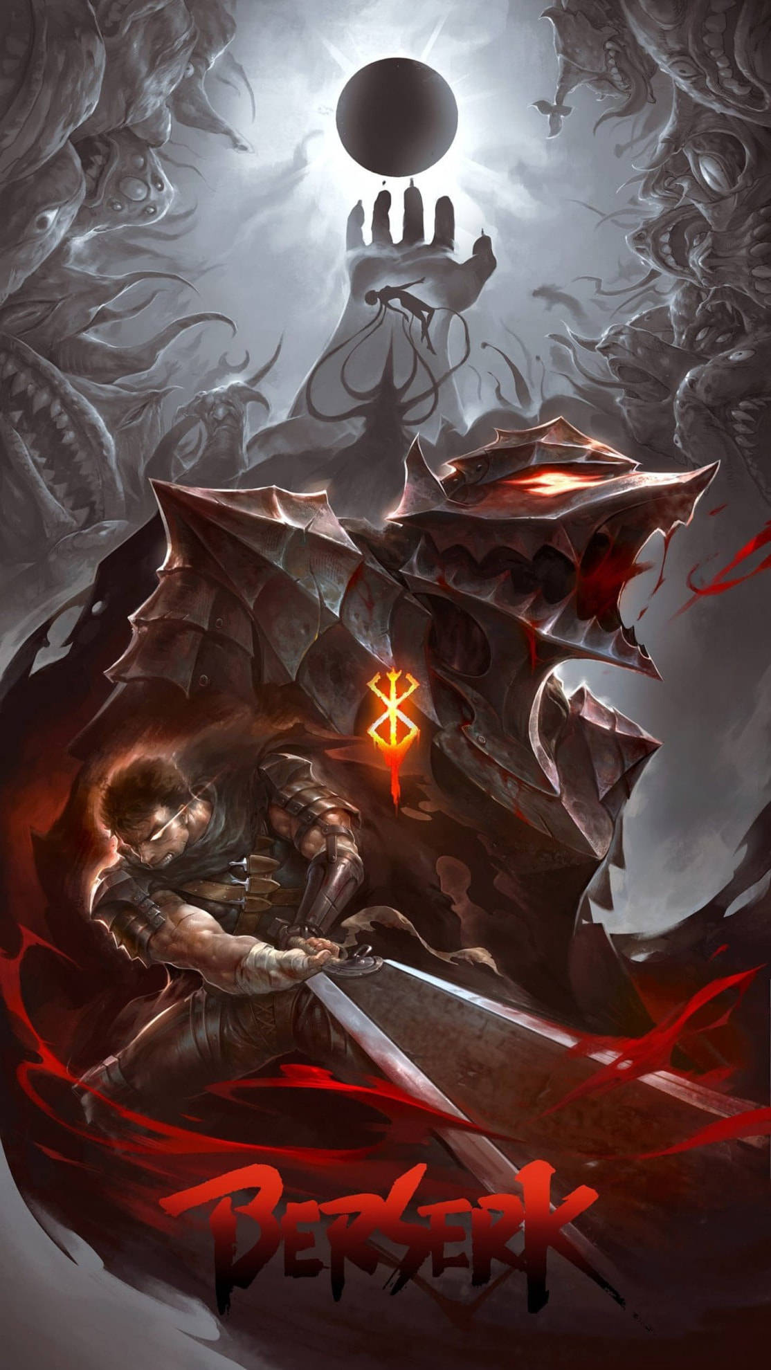 Anime Berserk, warrior in armor, demonic beast, Full HD Phone Wallpaper