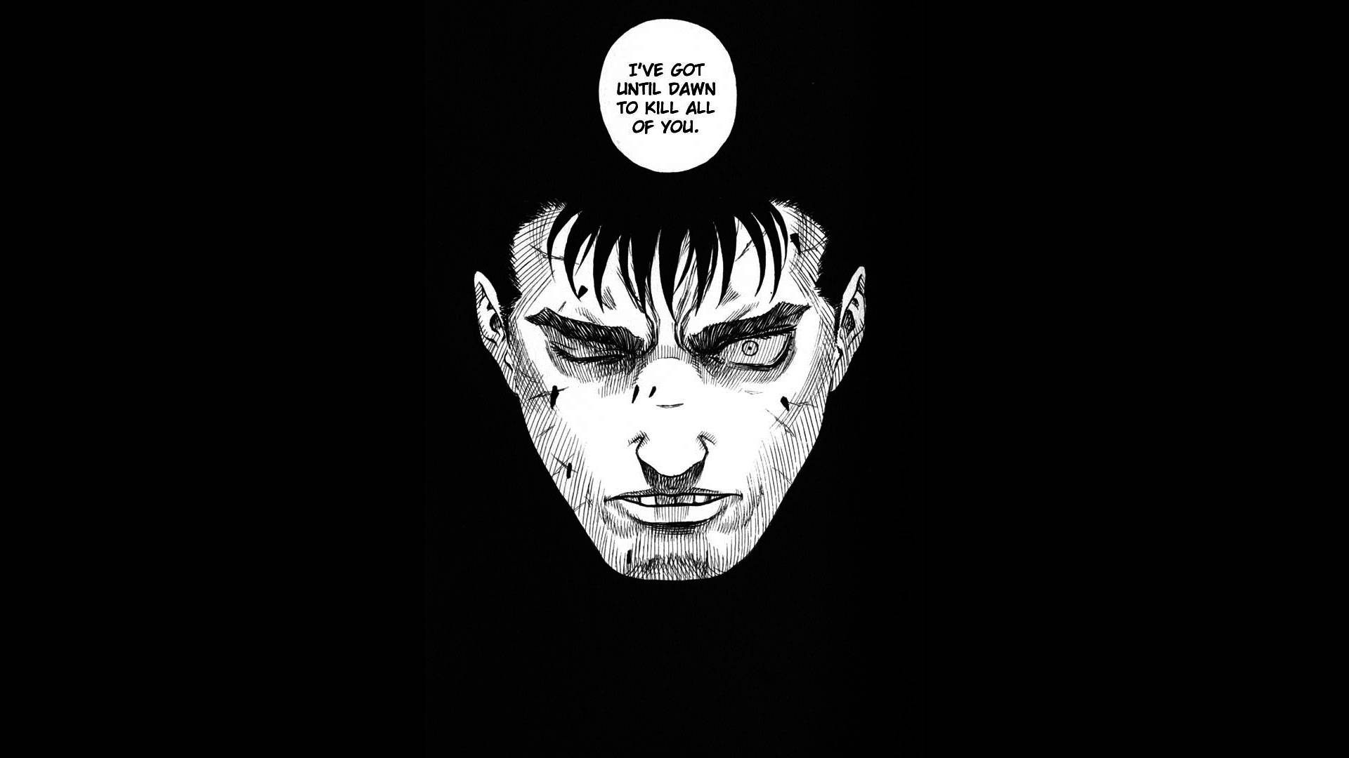 Anime Berserk, black and white, man's intense face, Full HD Desktop Wallpaper